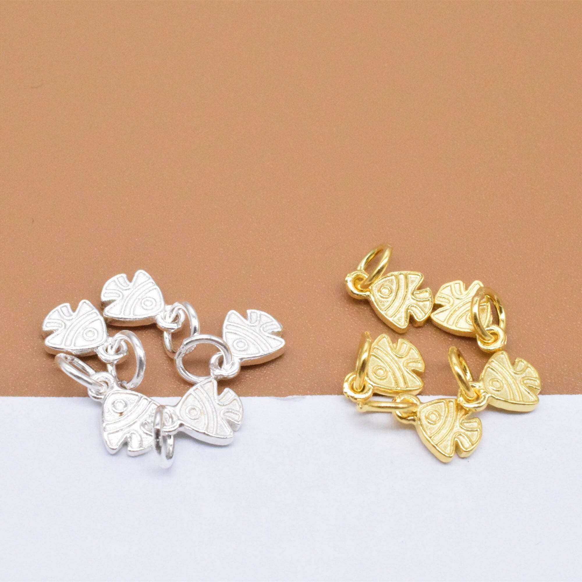 8 ciondoli a forma di pesce pagliaccio in argento sterling, bifacciali, in argento 925, piccoli ciondoli a forma di pesce, ciondoli a tema oceano plac