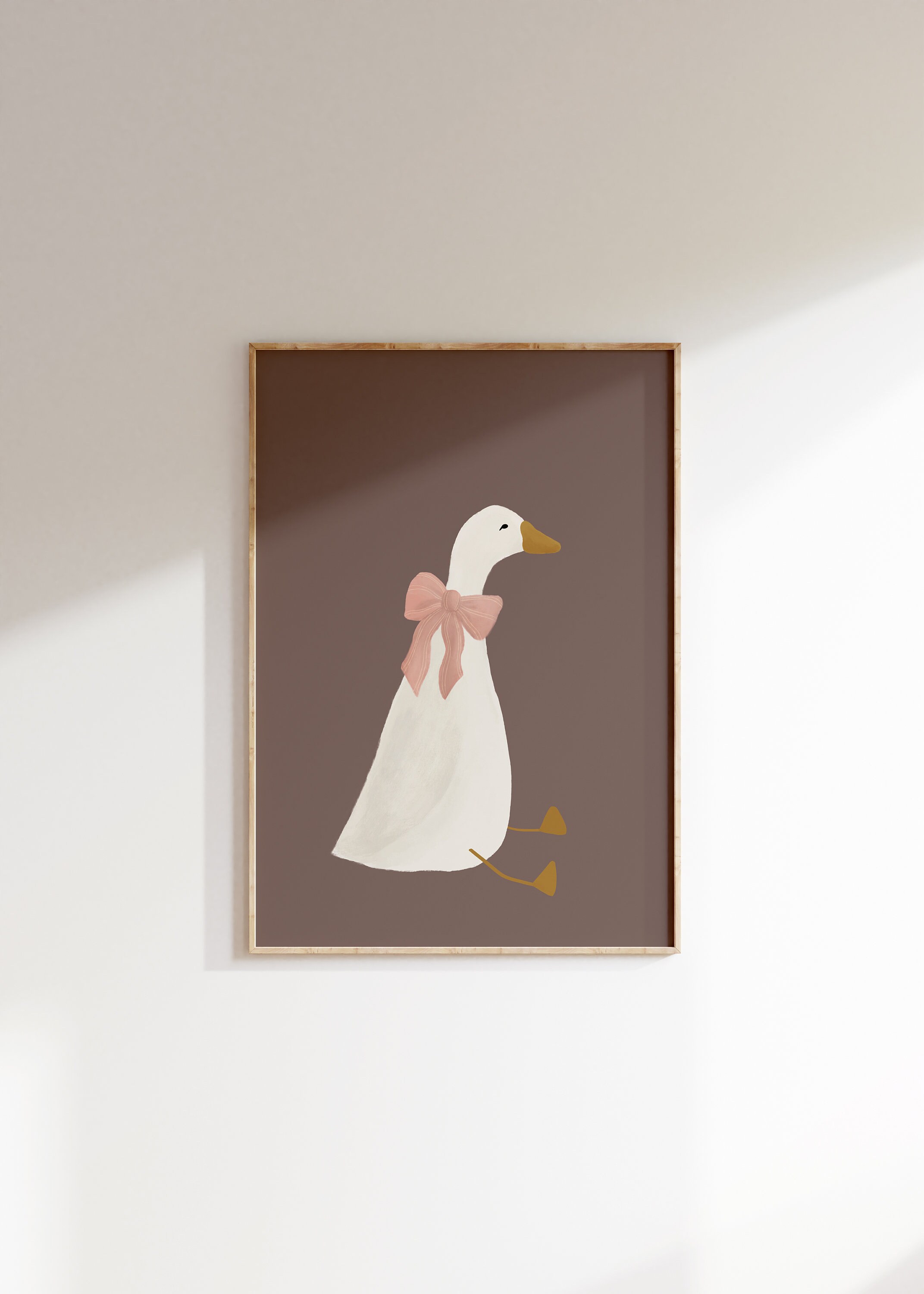 Silly Goose Wall Art, poster di oca carina, decorazione per la cameretta dei bambini rosa tenue, stampabile con animali da fattoria, decorazione per l