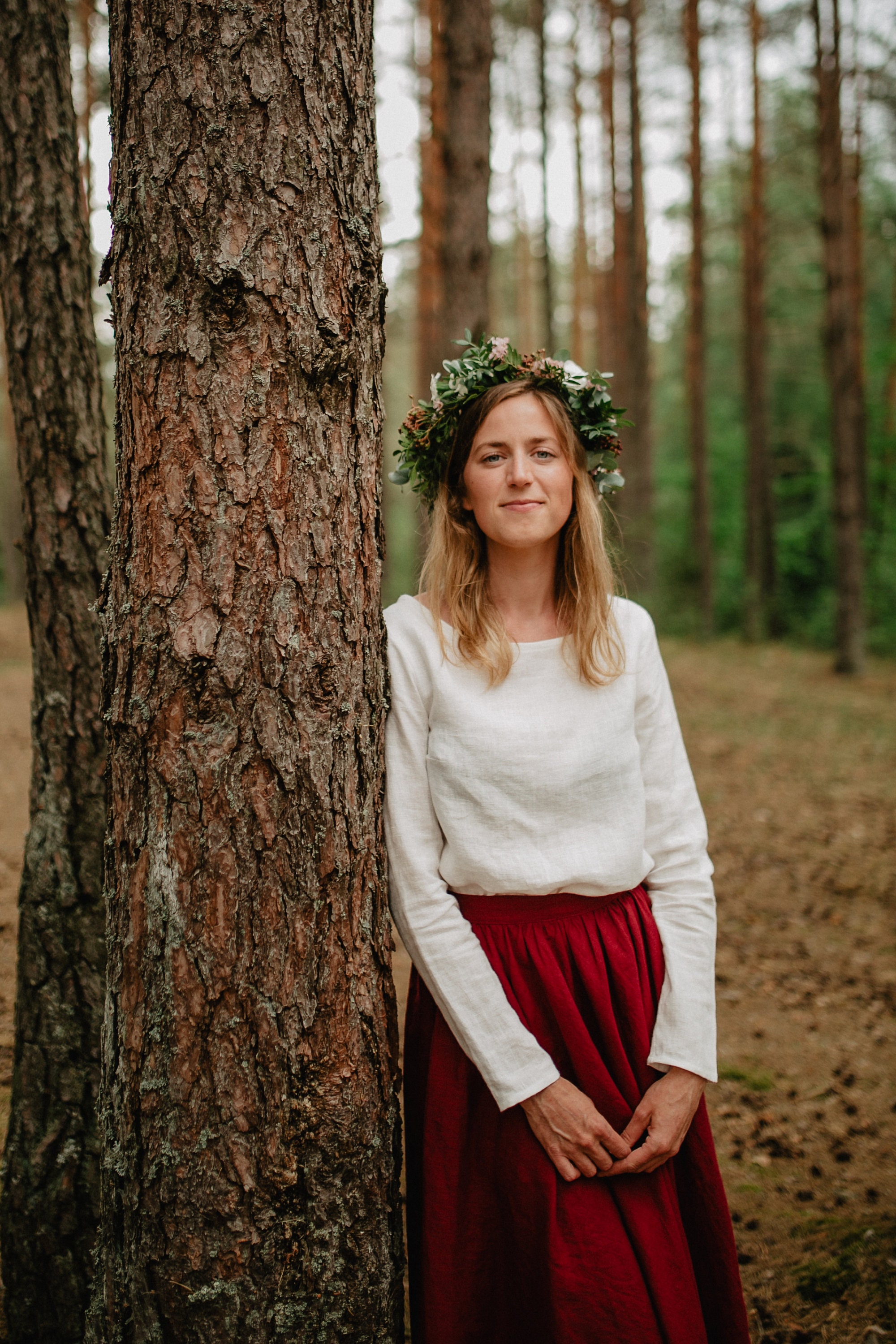 Top Santiago, Top in lino, Top in lino da donna, Camicetta in lino, Top in lino bianco, Top in lino a maniche lunghe, Top in lino classico, Camicia in