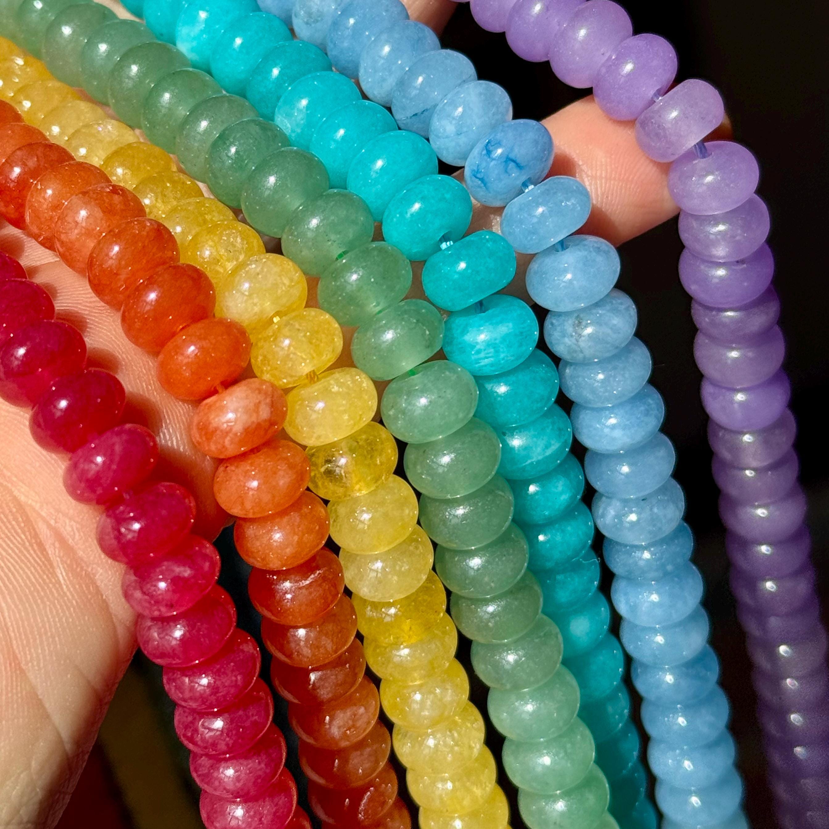 Perline Rondelle di Pietre Preziose, Set di 7 Fili, Perline Rondelle da 8 mm, Perline Rondelle Arcobaleno, Perline Rondelle Lisce con Pietre Preziose,