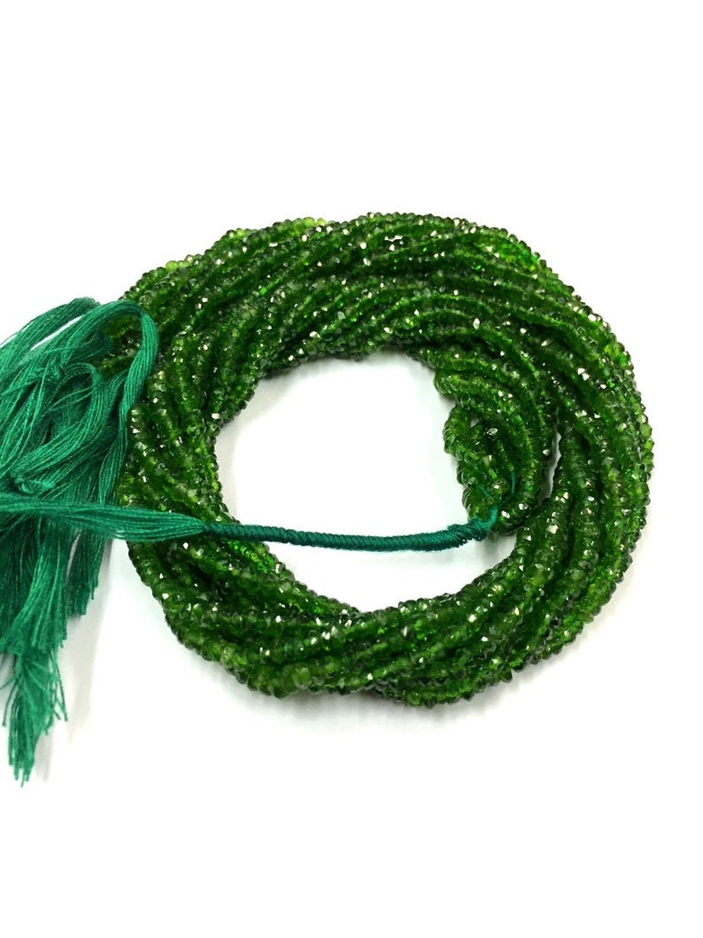 "Perline di pietra preziosa di cromo diopside naturale da 3 mm, eleganti perline sfaccettate Rondelle di cromo diopside naturale da 18\" di migliore qua"
