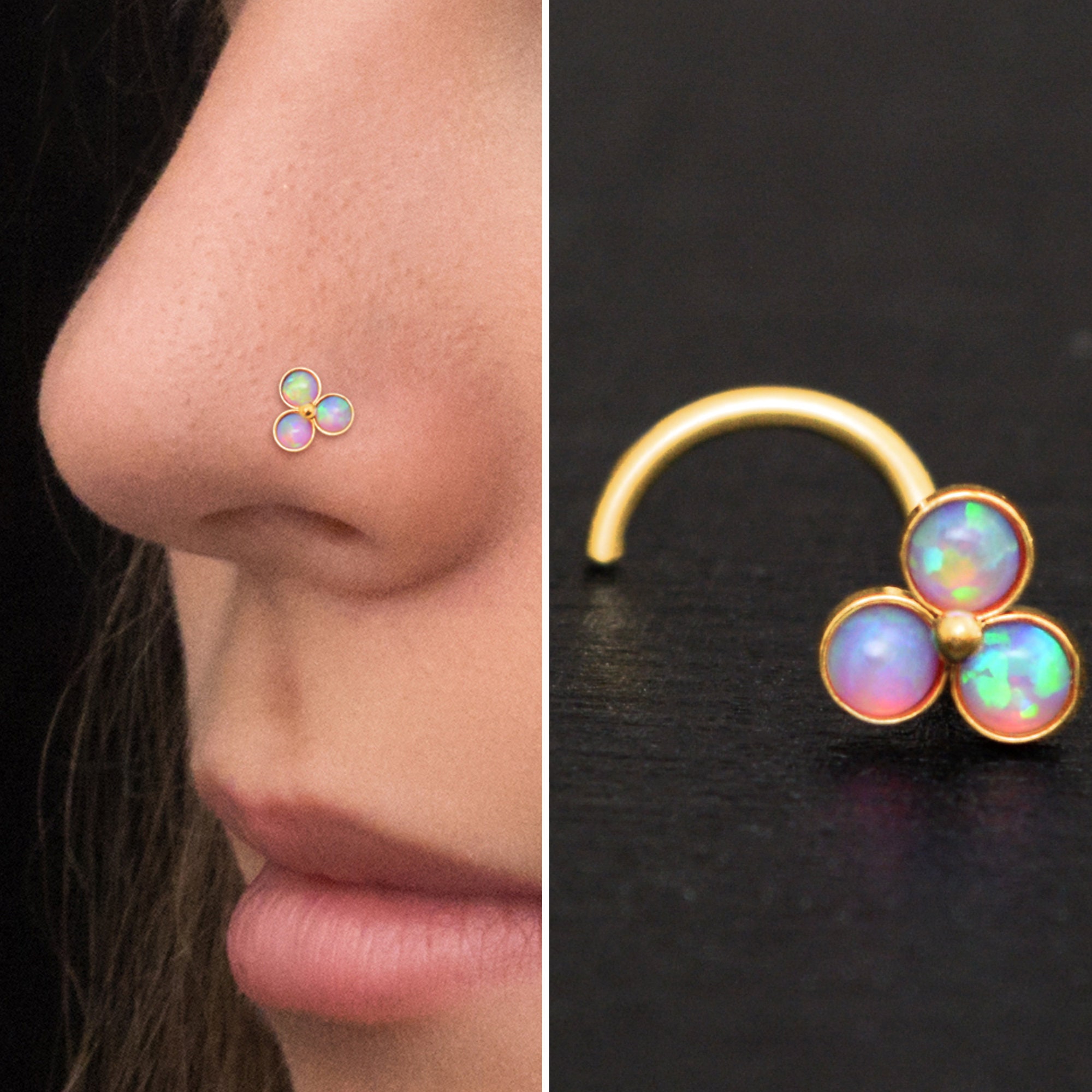 Piercing al naso in opale, acciaio chirurgico, osso nasale, vite nasale, orecchino nasale, perno nasale, piercing al naso, anello per narice 22 g 20 g