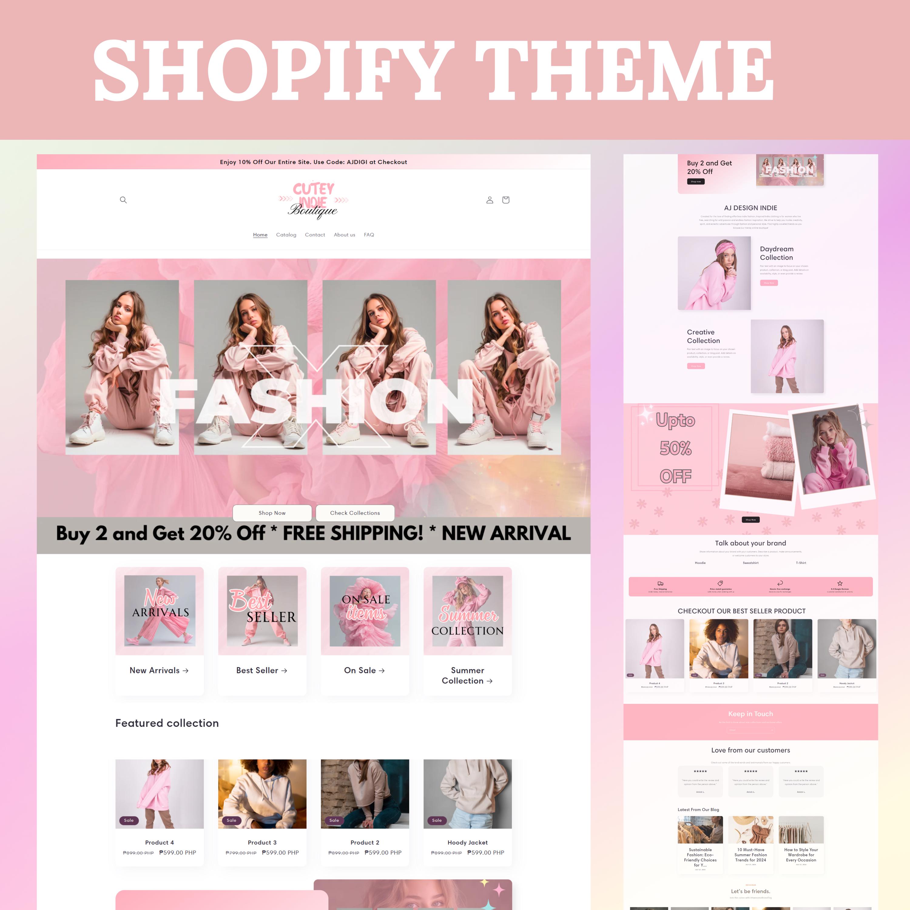 Tema Shopify, Sito web Shopify per boutique, Modelli Shopify rosa, Design del sito web Shopify, Tema Shopify, Banner Shopify, Minimalista, Carino