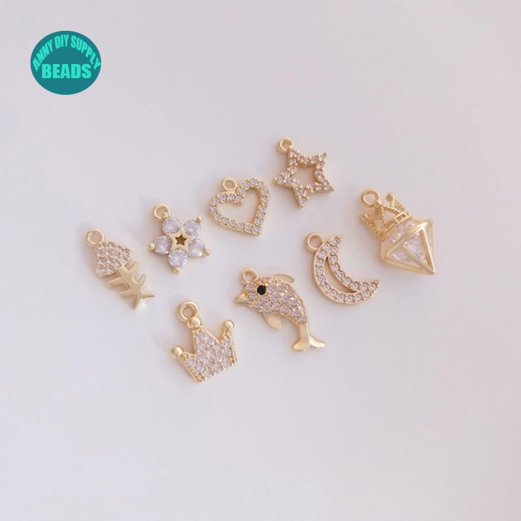 Ciondolo piccolo in ottone placcato oro vero 14K, ciondolo a forma di stella con zirconi cubici, ciondolo a forma di delfino con zirconi cubici, ciond