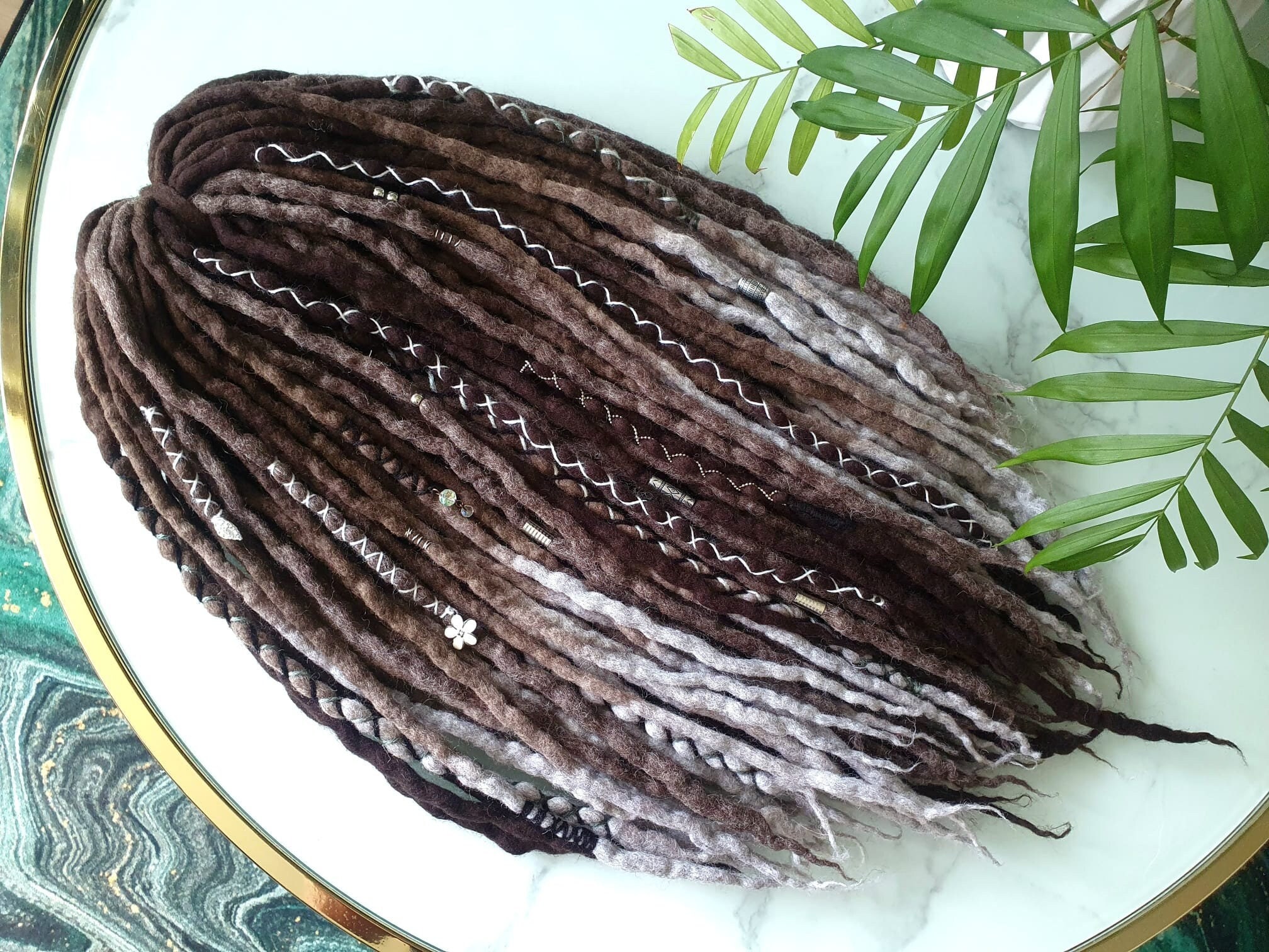 "Pronto a spedire ! SET No. 463 , Set completo Dreadlocks lana merino estensioni DREADLOCKS DE 60 pezzi 22\"/ 55 cm trecce ombre marrone grigio grigio"