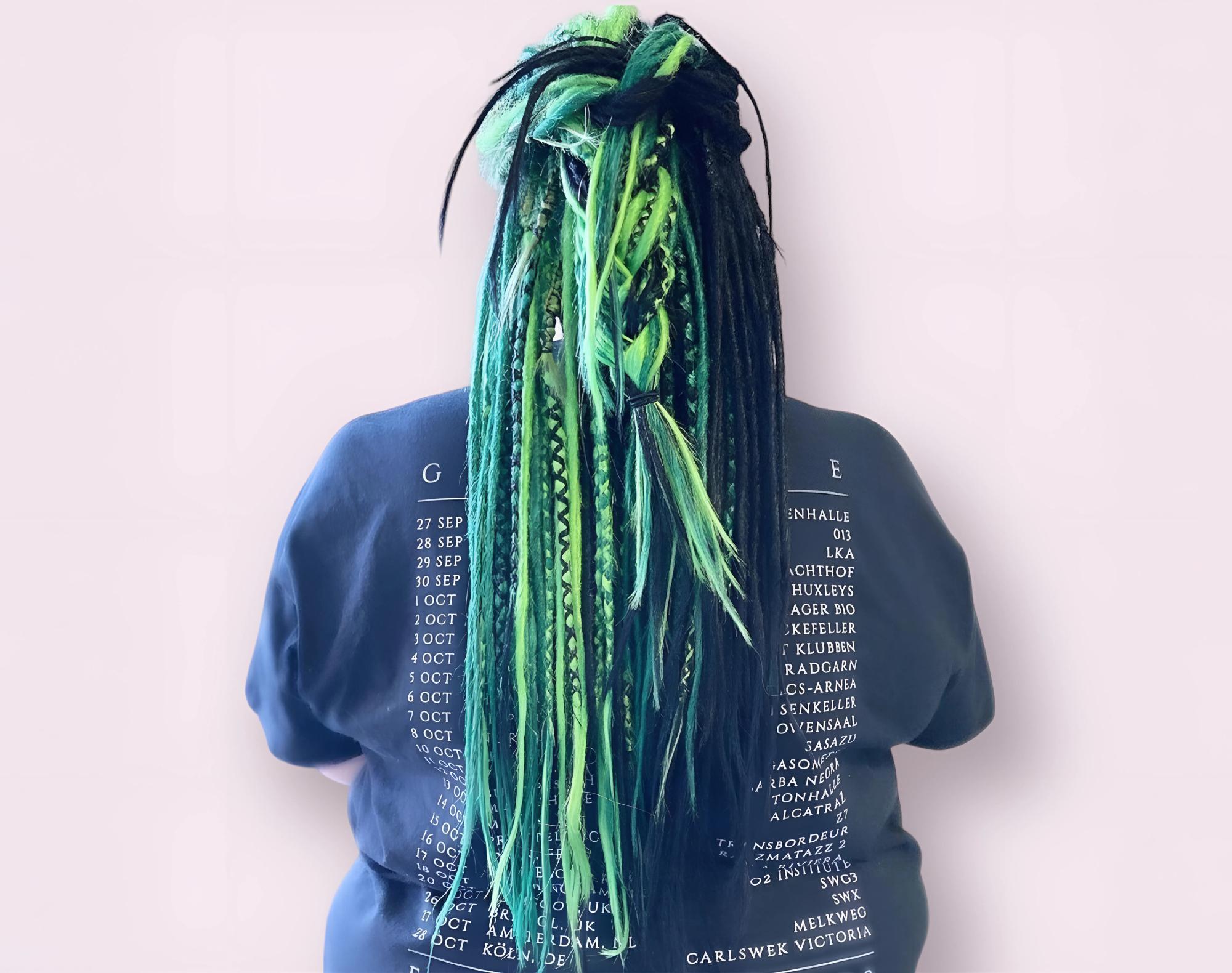 Dreadlocks sintetici neri e verdi, dreadlocks a doppia estremità e a estremità singola, dreadlocks De-Se, dreadlocks finti colorati personalizzati per