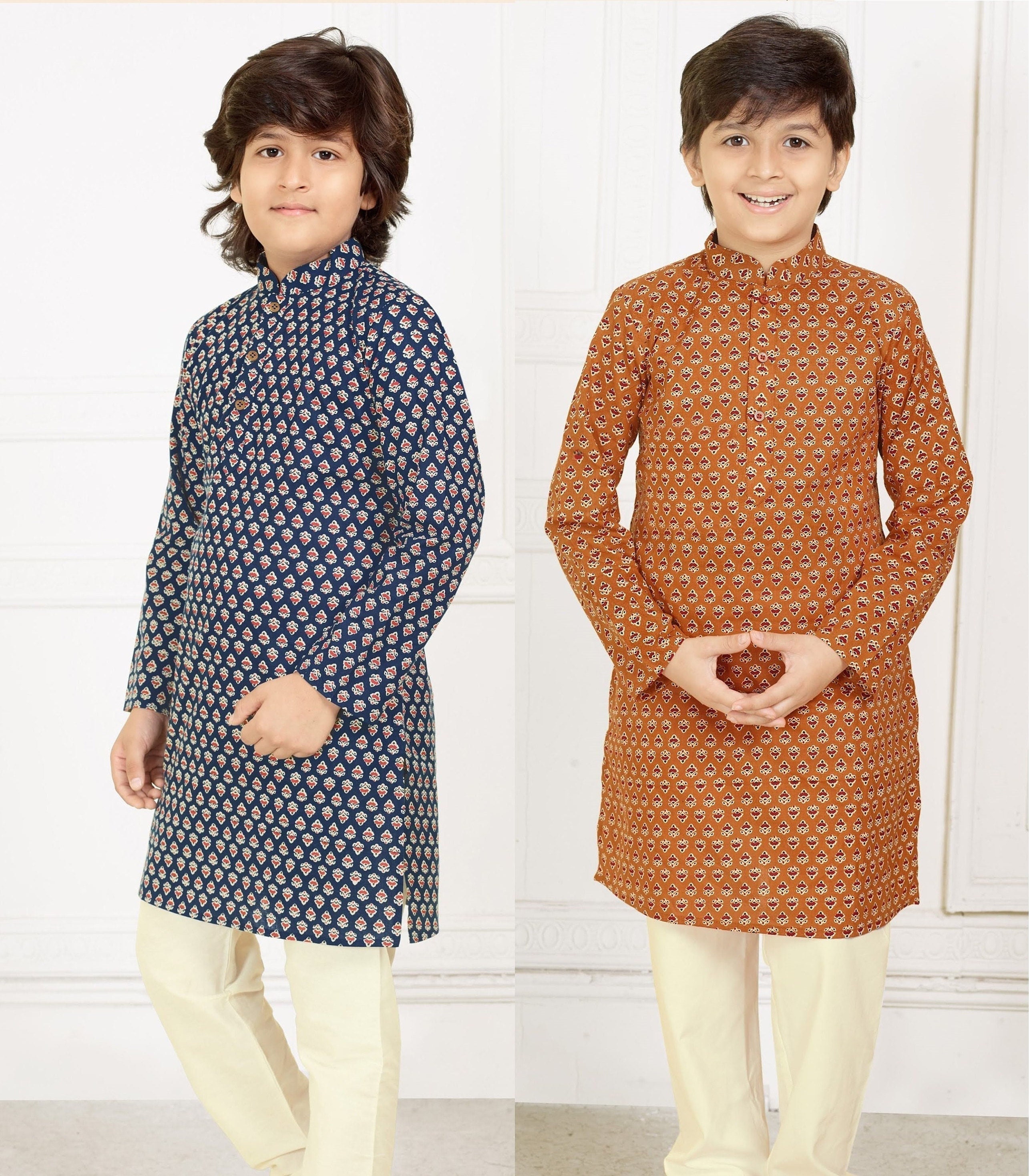 Set kurta stampato in puro cotone Jaipur per ragazzi/Kurta per ragazzi/Kurta per ragazzi/Kurta per ragazzi Dhoti/Kurta/Kurta per ragazzi/Kurta per bam