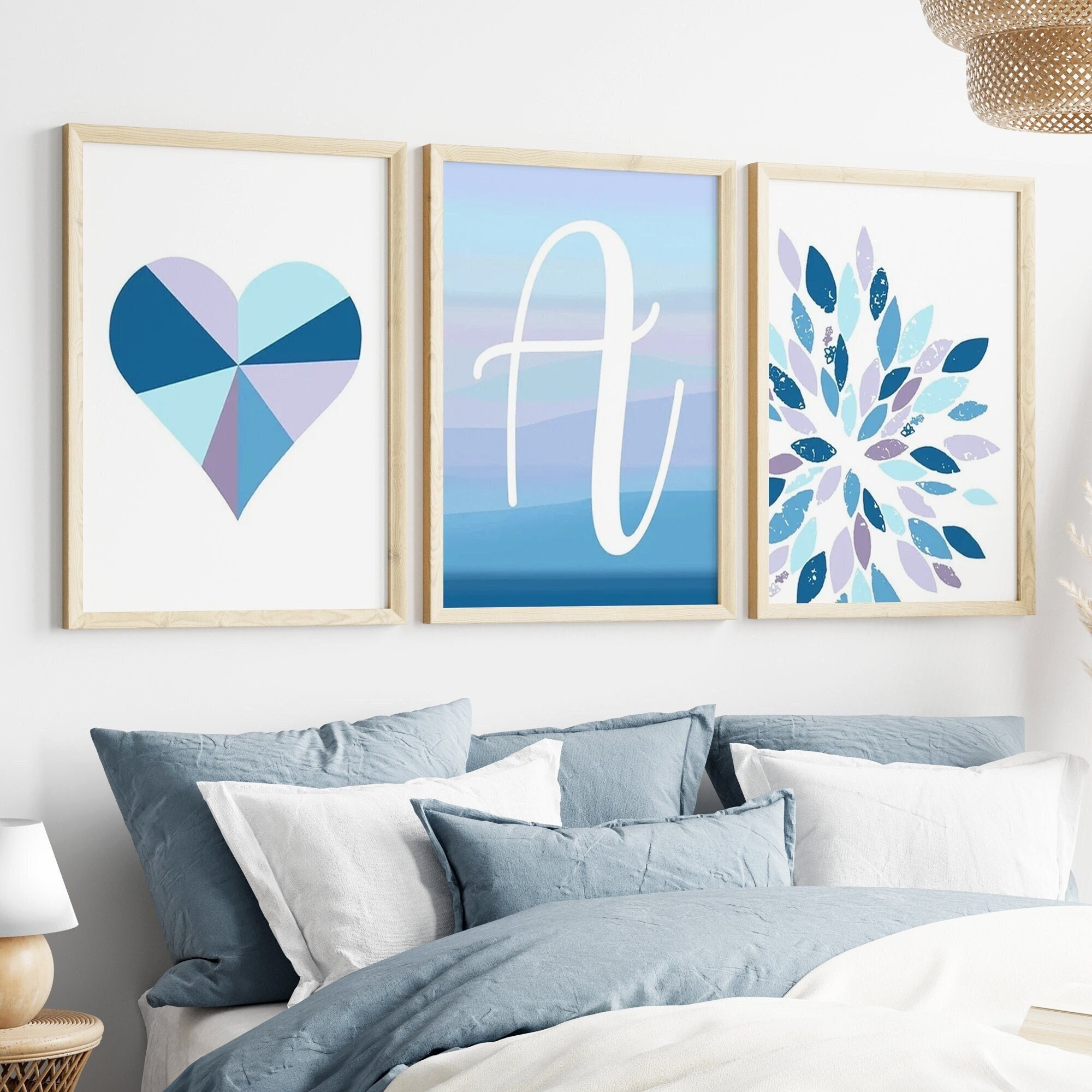 Decorazione murale per ragazze adolescenti, arte sfumata blu, decorazione per camera da letto per ragazze adolescenti, decorazione per camera da letto