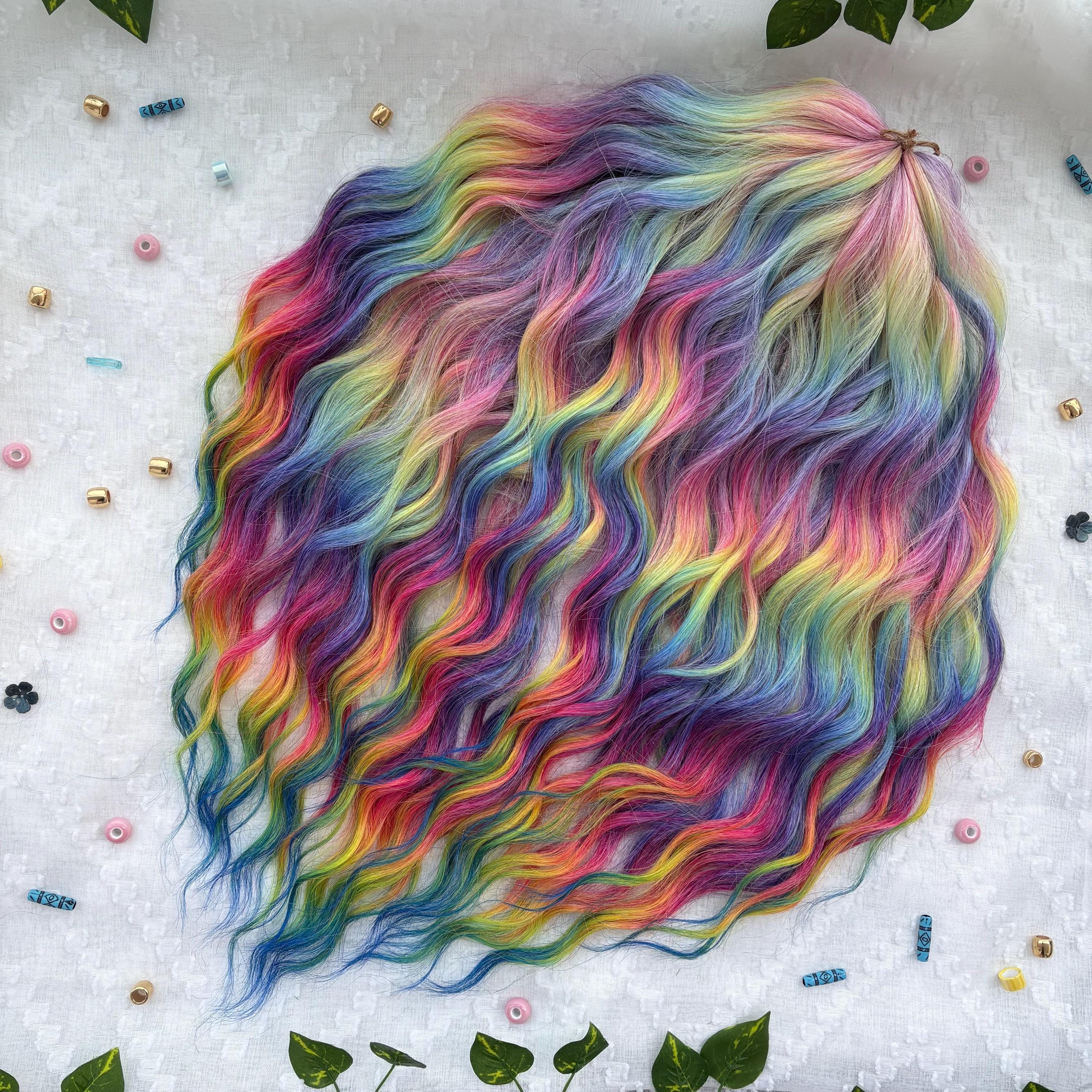 Dreads ondulati Set di dreads ondulati arcobaleno rosa e gialli Extension Dreadlocks Aspetto naturale Capelli sintetici verdi e blu Dreads DE o SE