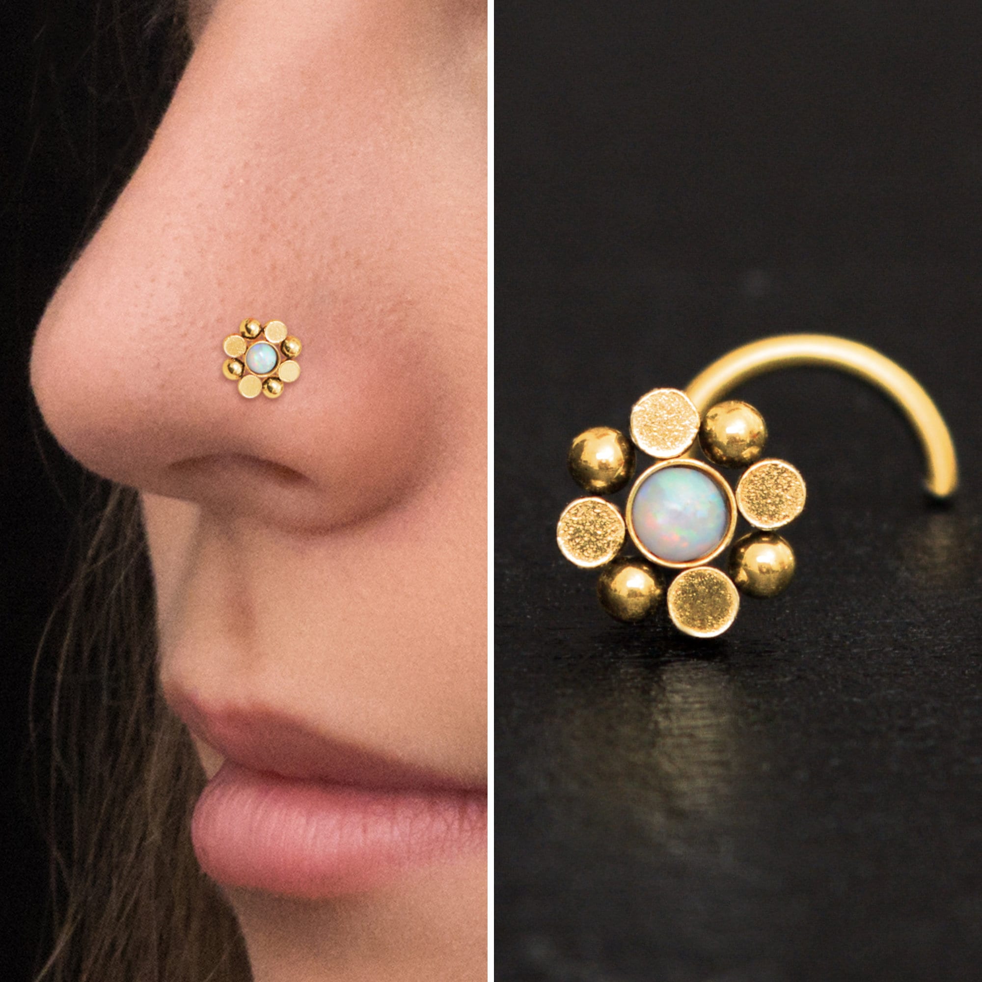 Vite per piercing al naso in acciaio chirurgico, anello per il naso con opale, vite per il naso, perno per il naso, perno per l'osso del naso, piercin