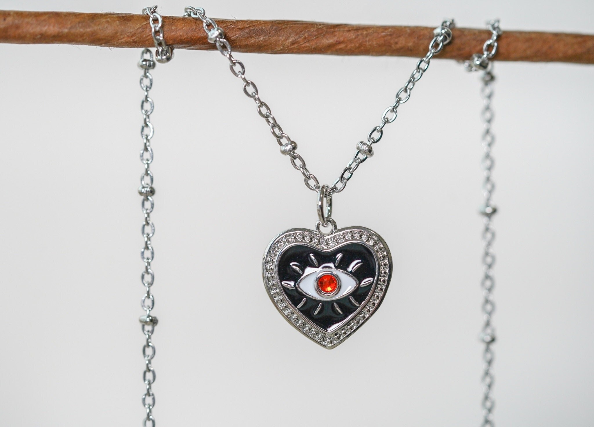 Collana cuore, Collana malocchio, Fascino malocchio, Collana fascino, Gioielli malocchio, Collana a strati, Collana carina per tutti i giorni, Regali