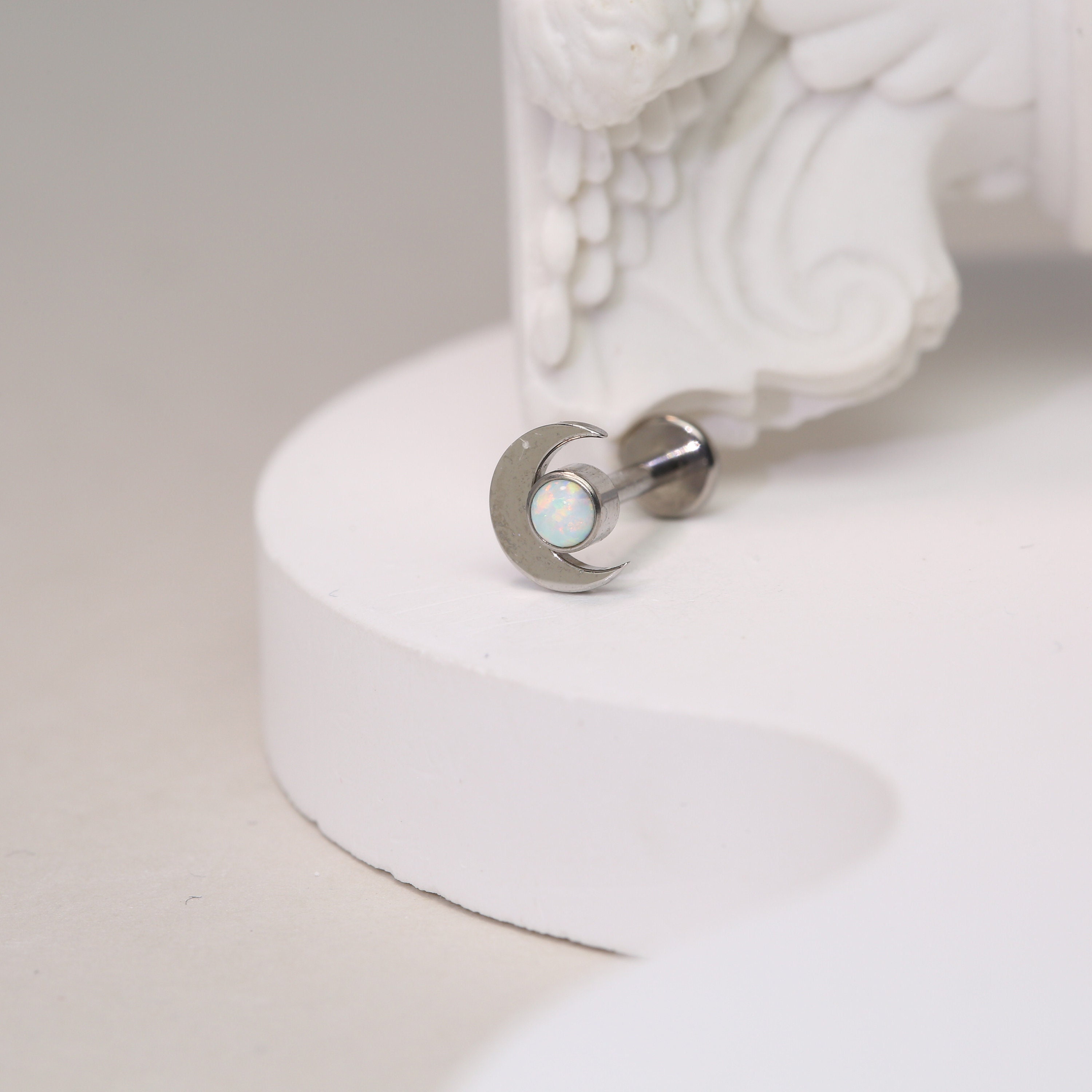 Labret a forma di luna 18G 16G con zirconia cubica trasparente/opale - Titanio G23 - Filettatura interna - Orecchini a perno - Naso a perno - Labbra a