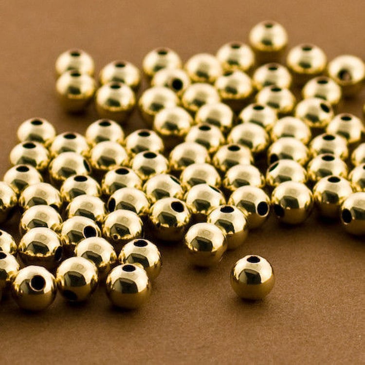 Perline rotonde riempite d'oro da 5 mm, perline riempite d'oro, perline d'oro senza cuciture, perline rotonde 14k 14/20, 50 pezzi, perline rotonde d'o