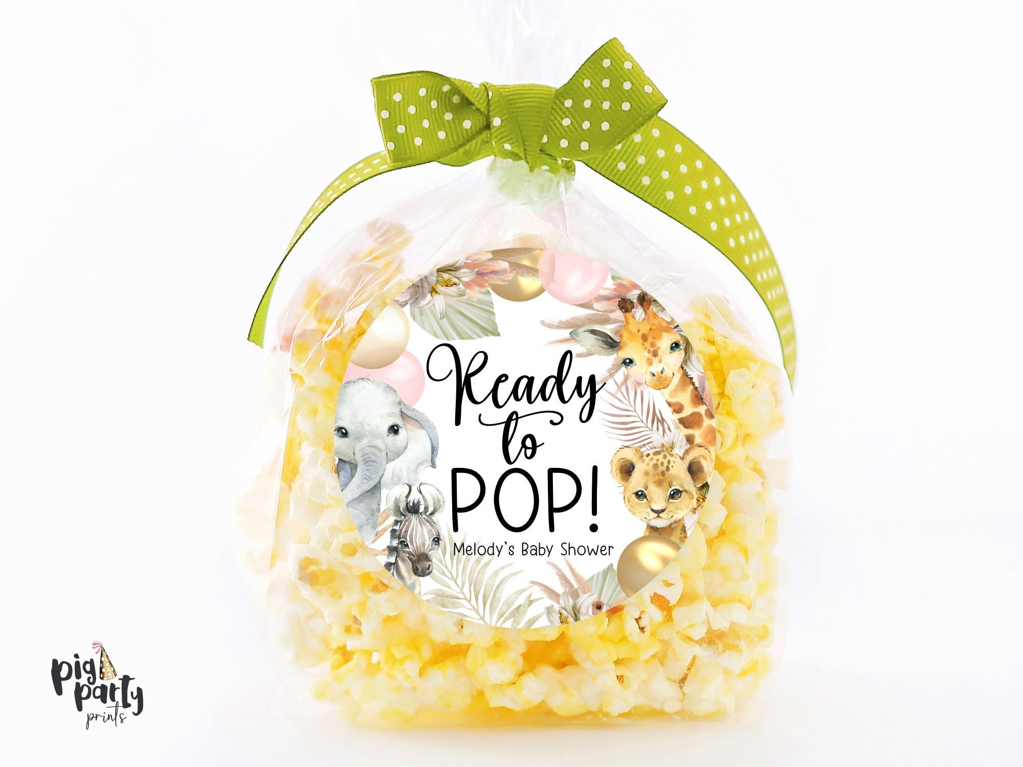 Adesivi personalizzati per baby shower Safari rosa, adesivi per baby shower pronti per POP, etichette per bomboniere, personalizzati, 4 dimensioni, ad