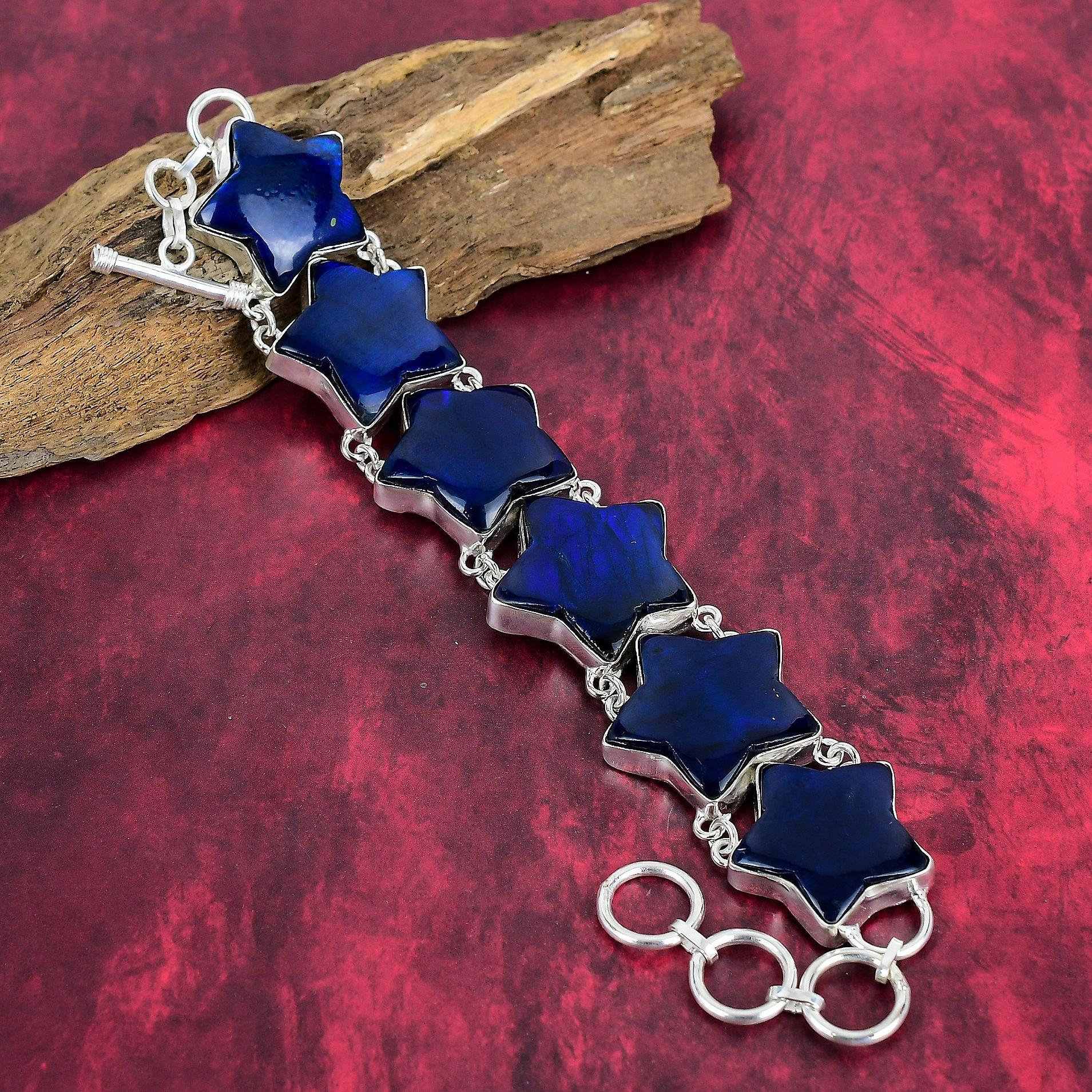 Bracciale in labradorite Blue Flash, bracciale in argento sterling 925, bracciale a catena regolabile, bracciale con pietre preziose, gioielli fatti a
