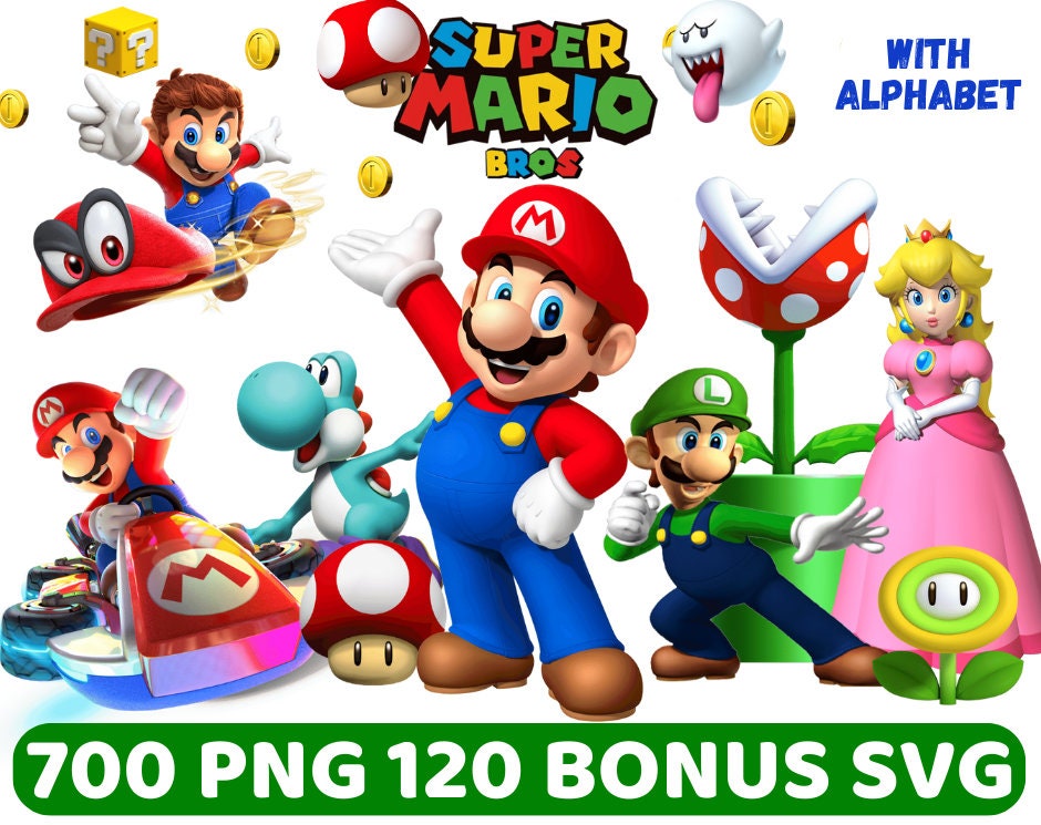 Super Mario Png, Pacchetto Super Mario Svg, Sfondi trasparenti di Super Mario Bros, Mario, Luigi, Invito di compleanno di Super Mario, Mario Png