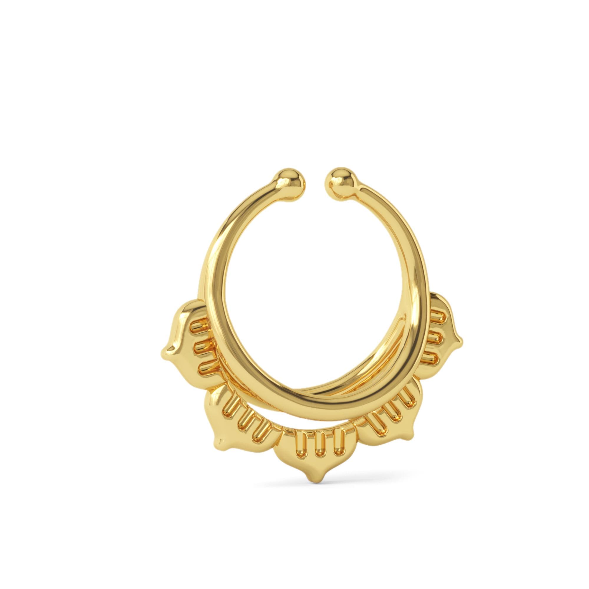 Anello finto per setto nasale, anello finto per setto nasale a forma di loto, finto per setto nasale in vermeil dorato, finto piercing per setto nasal
