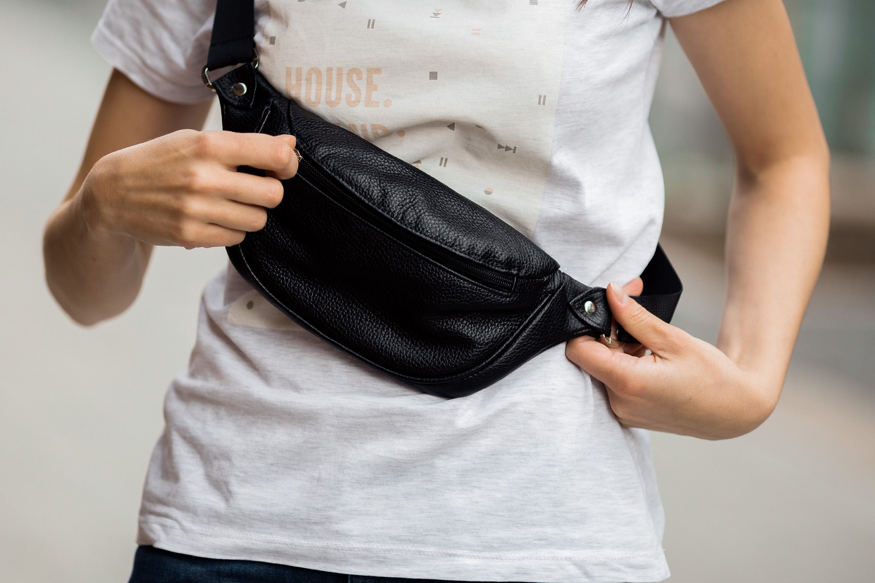 Black Leather Fanny Pack / Leather Unisex Hip Pack / Black Pouch Bag For Woman / Women Waist Bag / Travel Hip Pack for Men / Black Belt Bag