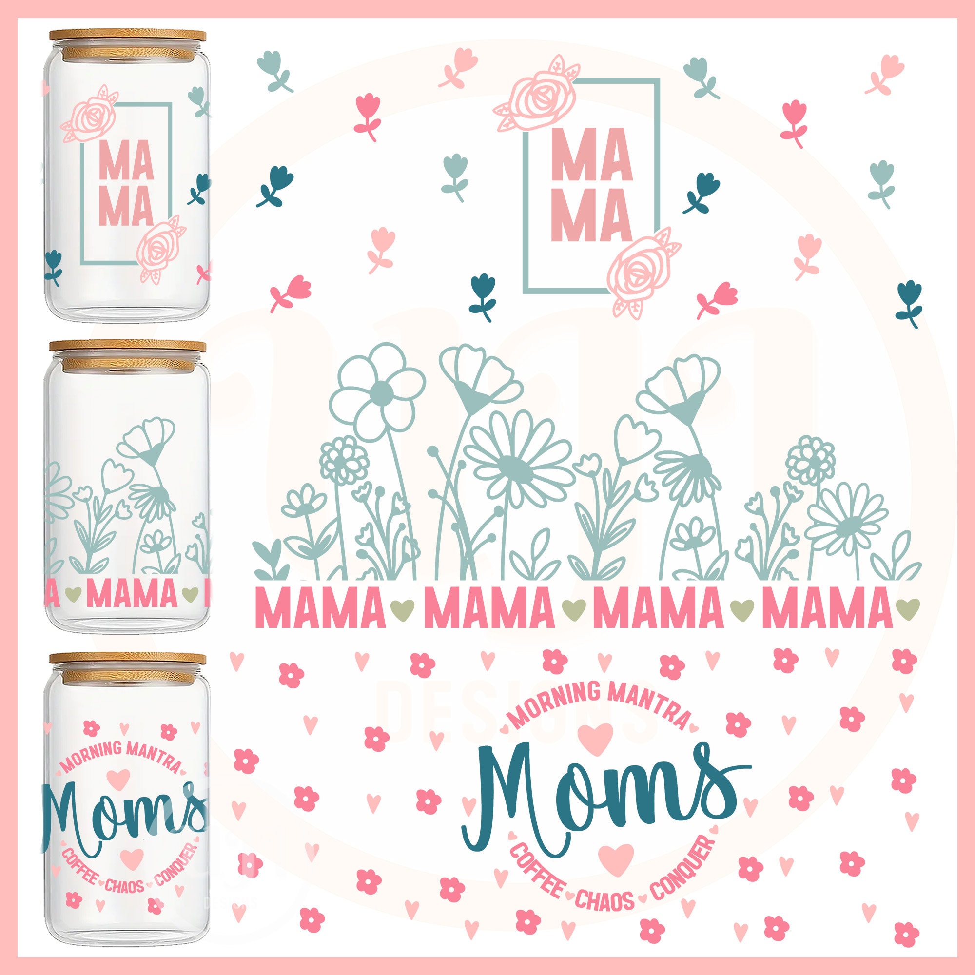 "Pacchetto SVG per lattine di vetro \"Mamma\", SVG per la decorazione di lattine di vetro \"Mamma\", SVG e PNG per lattine Libbey da 16 oz, decorazione per"