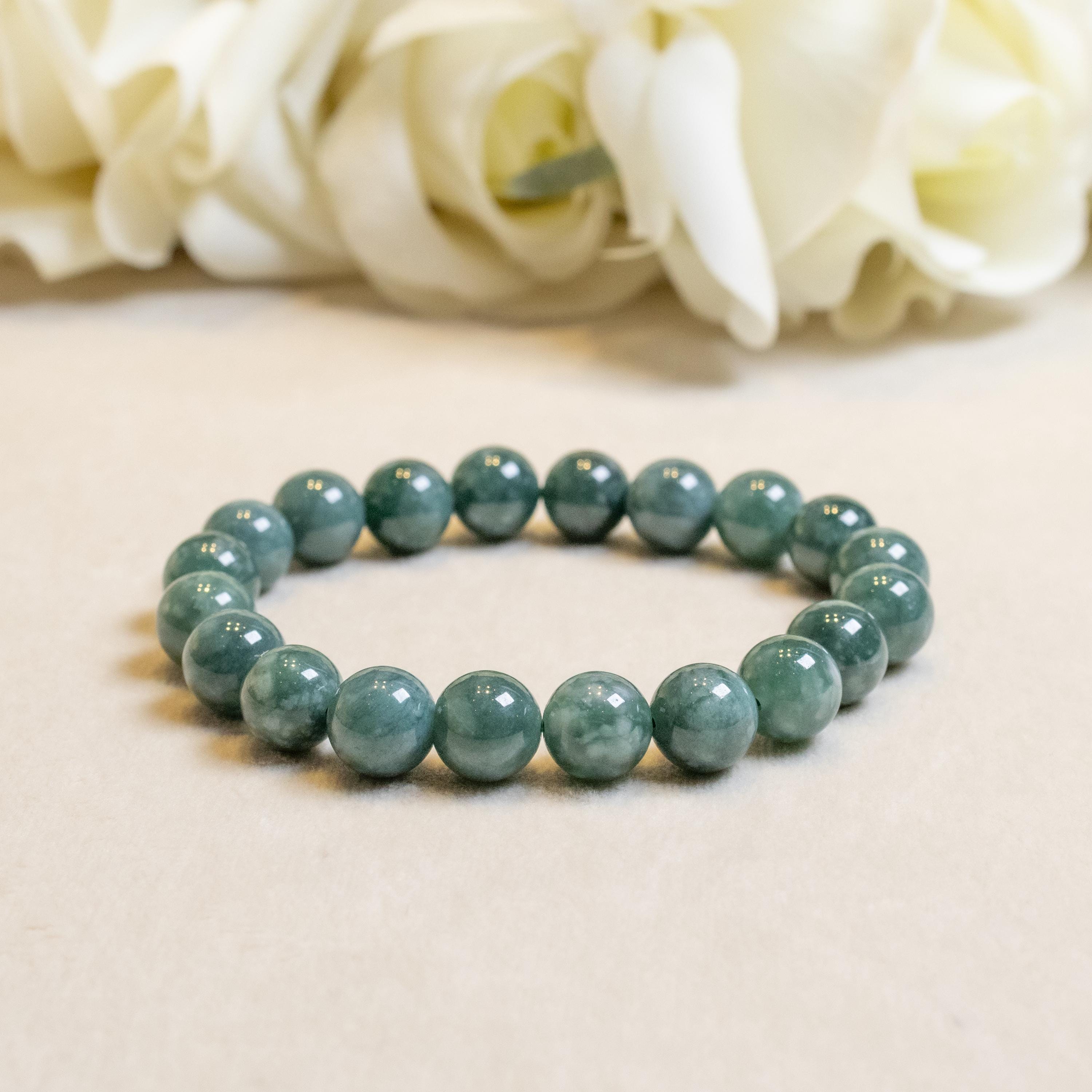 Braccialetto di giada con perline verdi, braccialetto di giada verde intenso, braccialetto di giada tipo A, giada verde naturale, giada birmana autent