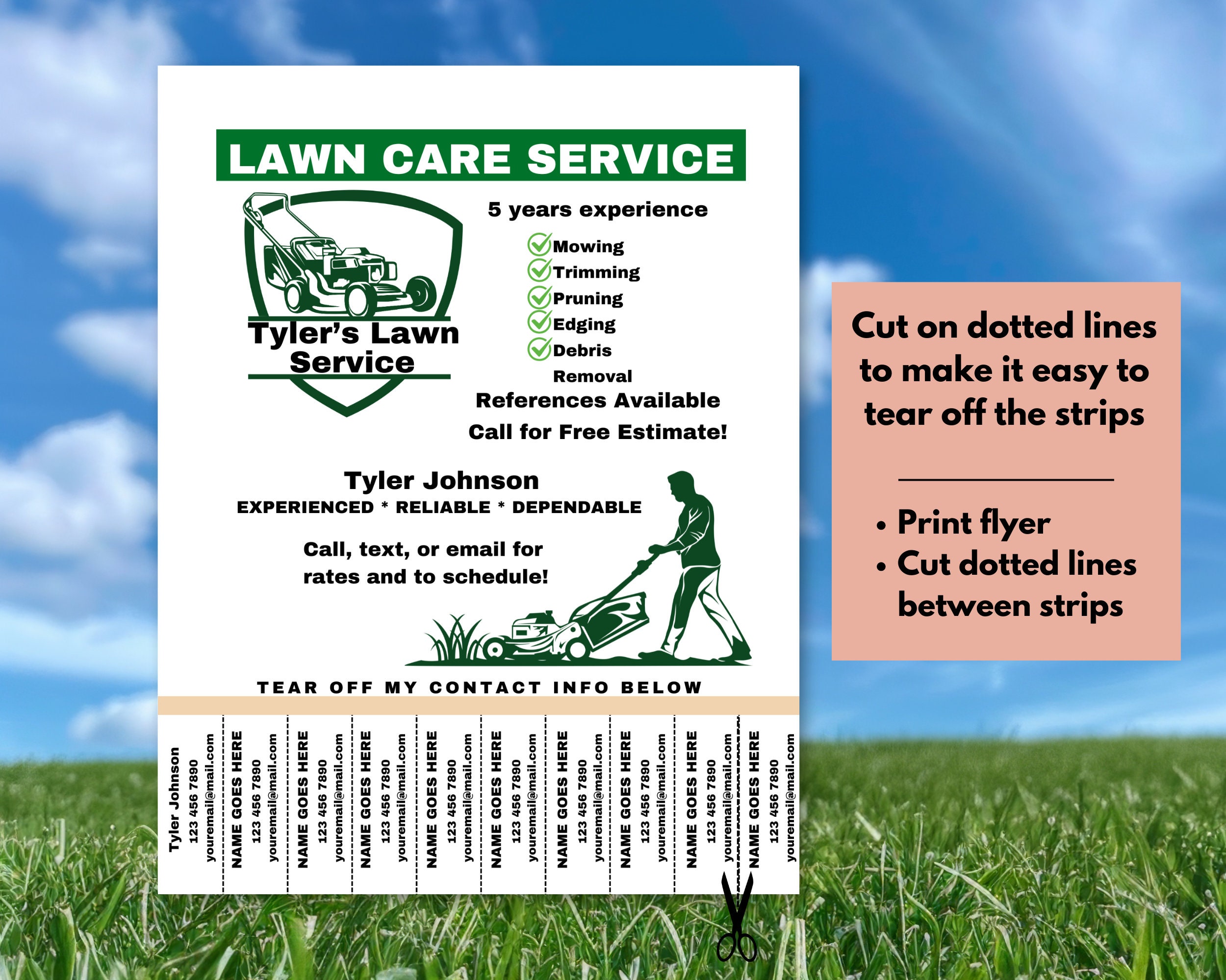 Modello di volantino per la cura del prato, modello di volantino Canva per la cura del paesaggio, volantino per servizi di giardinaggio, volantino per