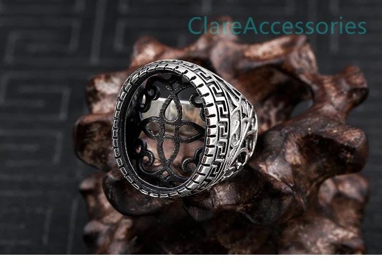 Anelli in argento, ovali da 15 x 20 mm, anello floreale, montatura per anelli grandi in argento 925, argento antico, anello regolabile, castone per an