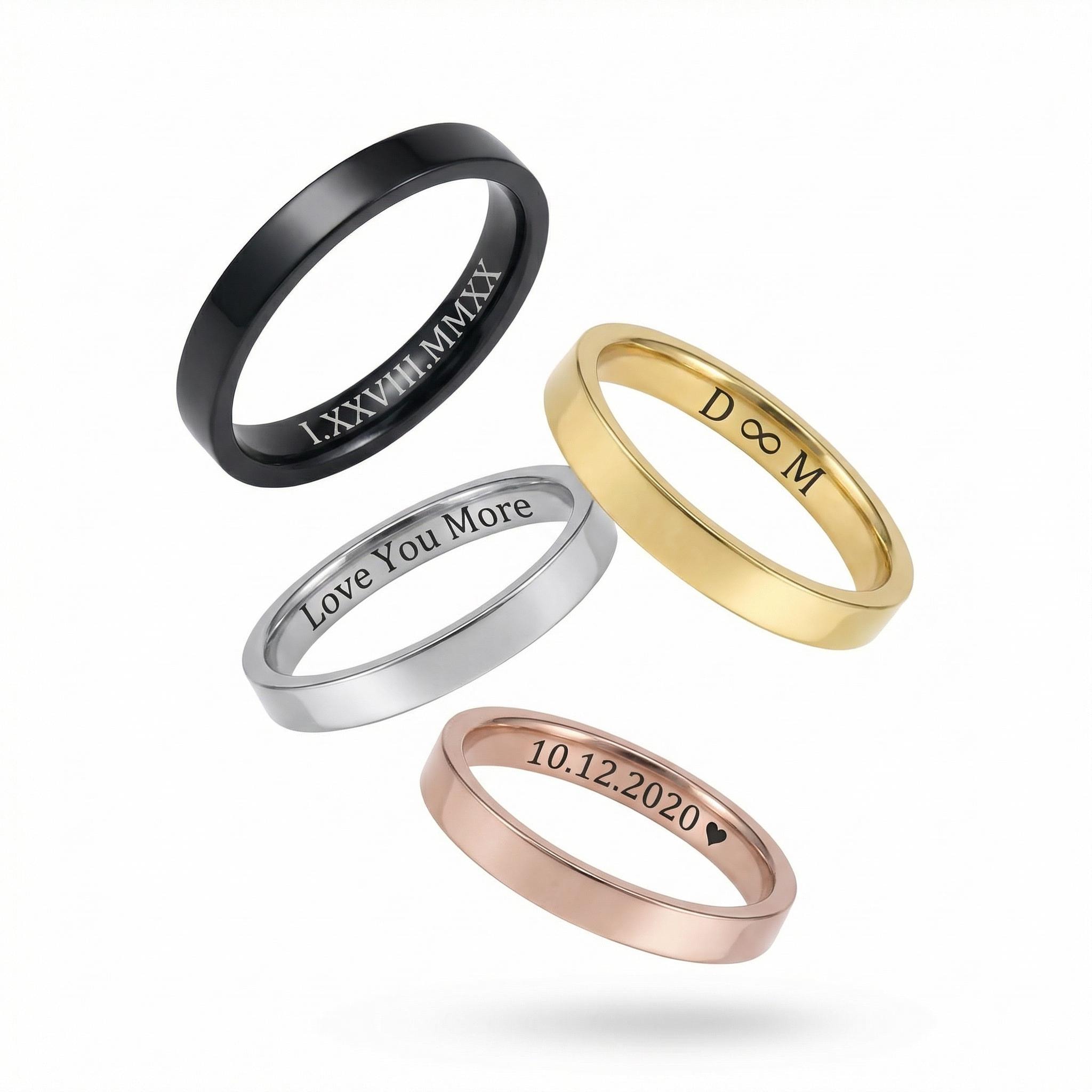 Anello in acciaio inossidabile personalizzato da 3 mm, anello in acciaio, anello unisex in acciaio inossidabile, anello inciso personalizzato, anello