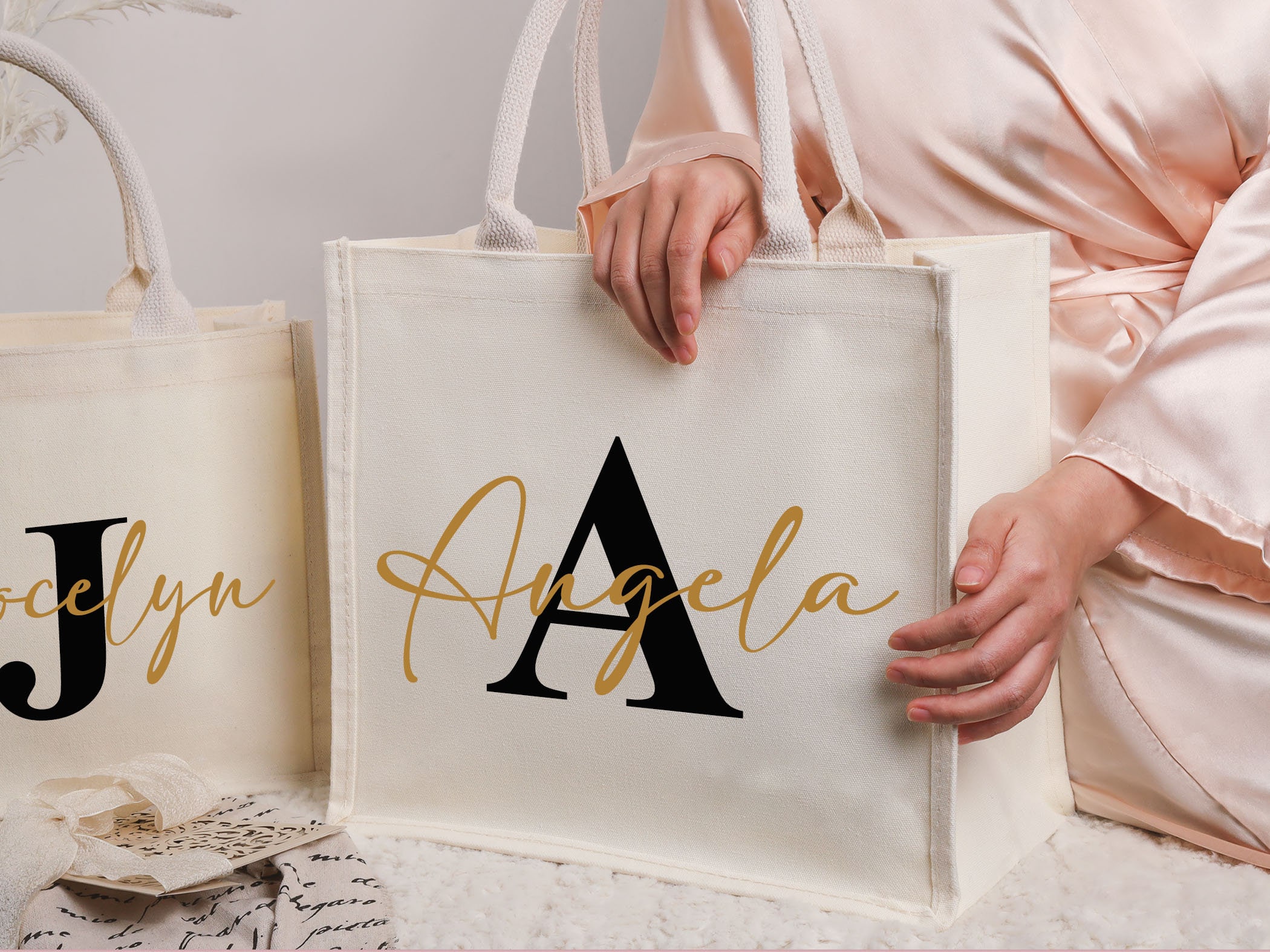 Borse tote per damigelle d'onore, grandi borse tote regalo bianche per damigelle d'onore, borsa tote personalizzata per sposa, borsa tote per damigell