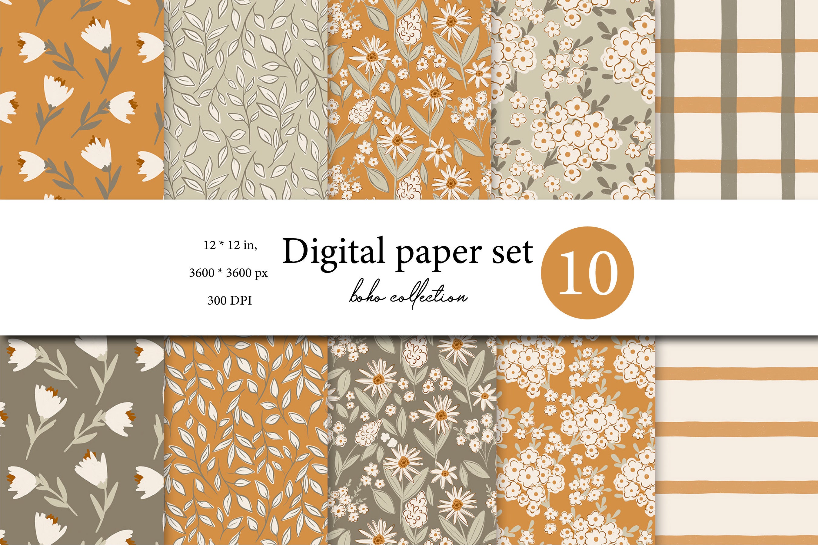 10 documenti digitali senza soluzione di continuità Boho, carta per album Boho, sfondi Boho, carta digitale per uso commerciale, modelli Boho, Boho ca