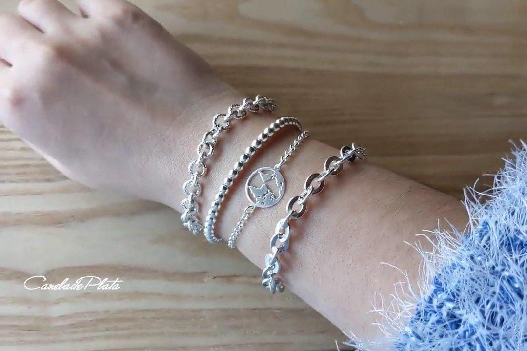 Bracciale con perline in argento sterling 925 (perline da 4 mm). Bracciale dell'amicizia. Bracciale con perline in argento sterling. Bracciale impilab
