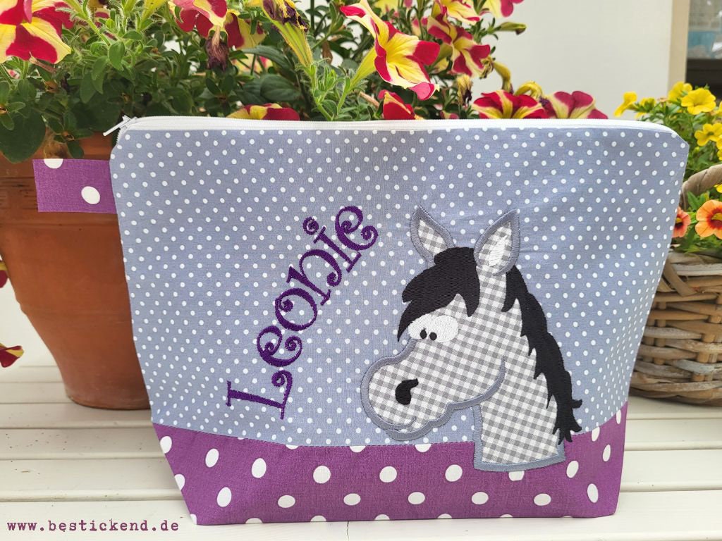 borsa ricamata CAVALLO + nome //grigio - lilla// borsa per pannolini borsa da toilette borsa per pannolini borsa da toilette borsa da toilette 20 cara