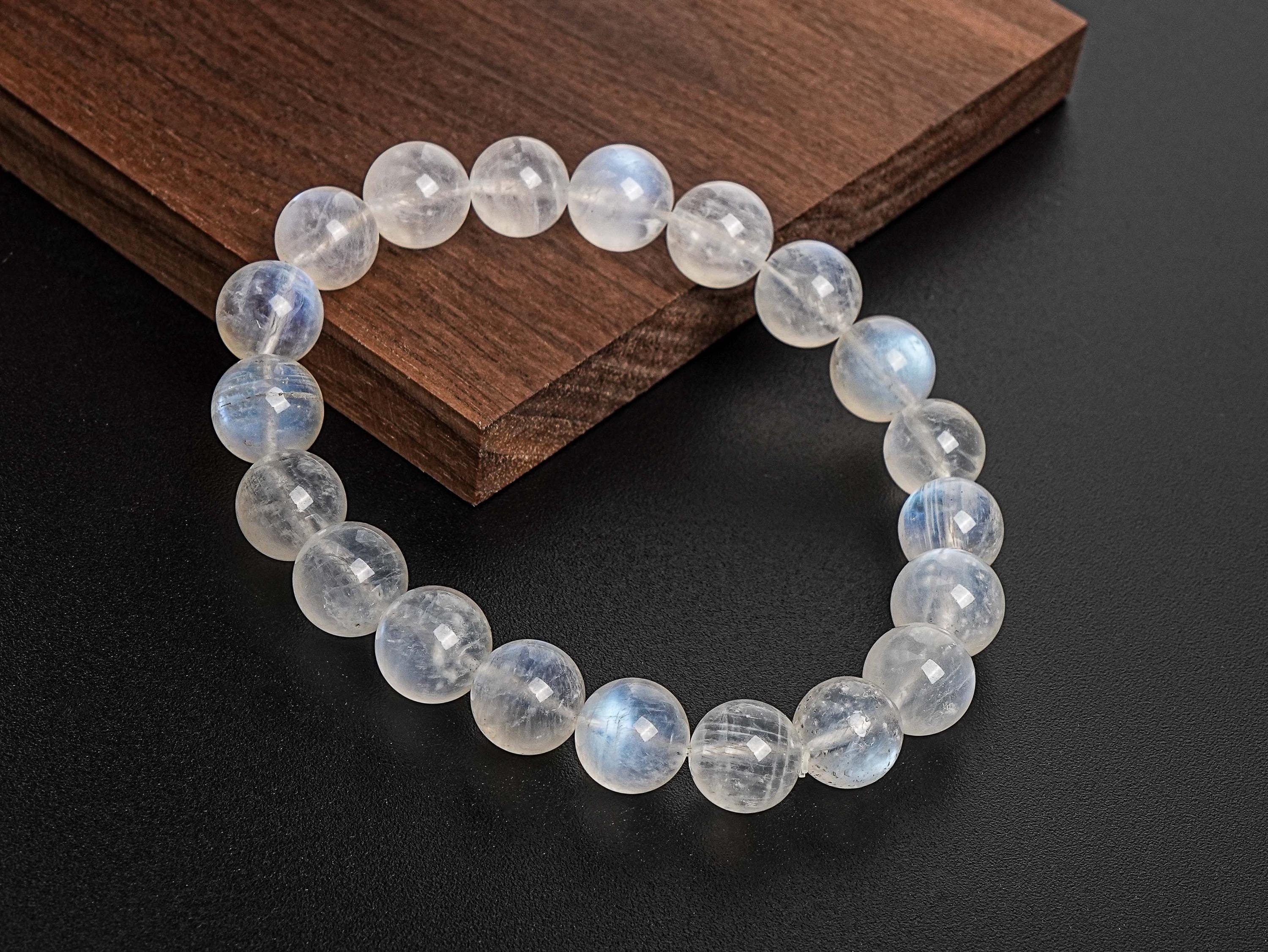"Bracciale in pietra di luna arcobaleno trasparente, perline di pietra di luna da 6,5\"/7\"/7,5\", bracciale con perline di pietra preziosa naturale roton"