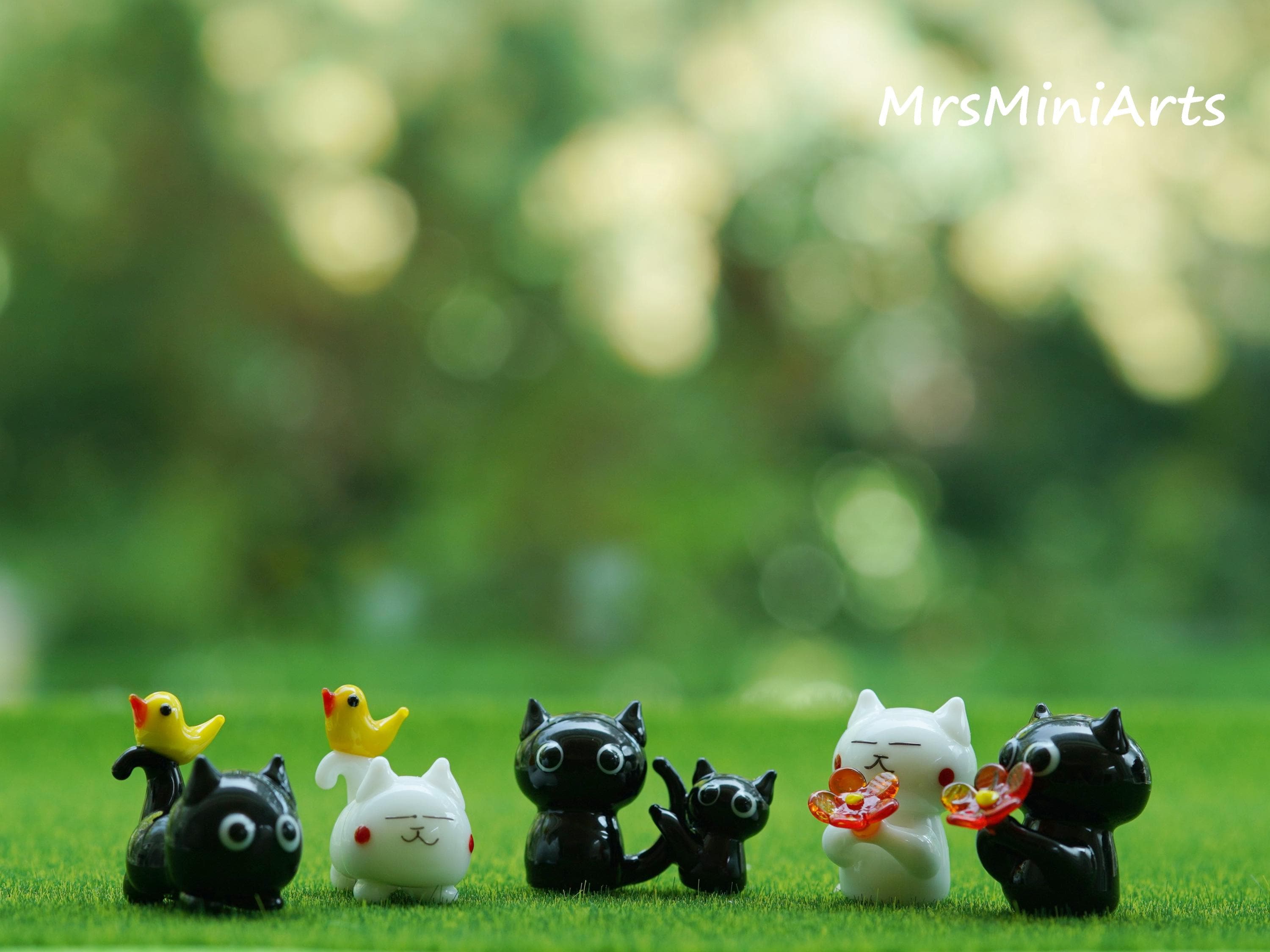Mini statuetta di gatto in vetro fatta a mano/regalo per amanti dei gatti/animali in vetro, piccolo gatto/gatto tascabile a forma di fiore/scultura in