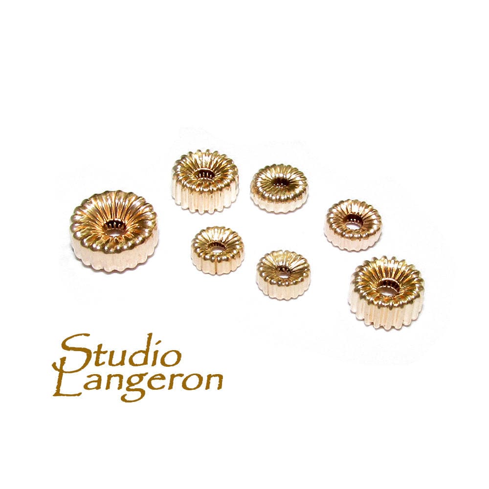 Perline ondulate rotonde in oro massiccio 14K, misure 3, 4, 4,7, 5, 6 mm, perline rotonde in oro, perline in oro 14K, perline in oro massiccio, oro 14