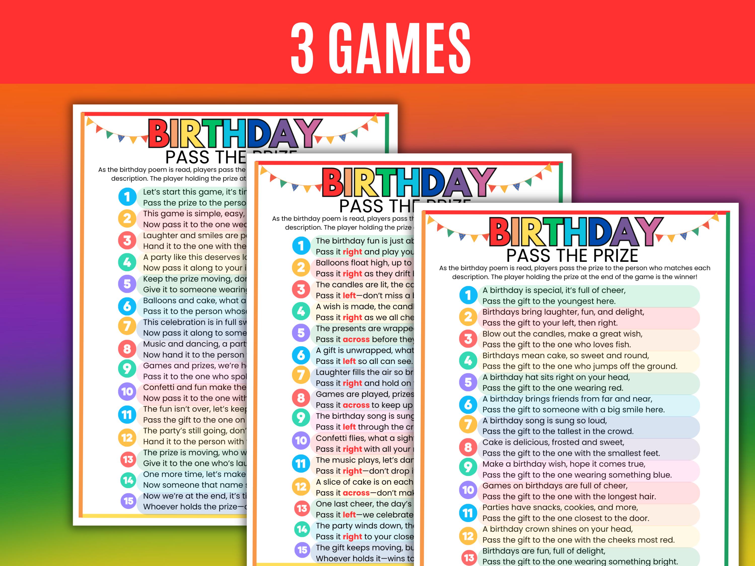 Giochi di compleanno Passa il premio, Gioco di compleanno Sinistra Destra, Giochi di compleanno Passa il premio, Giochi di compleanno Passa il regalo,