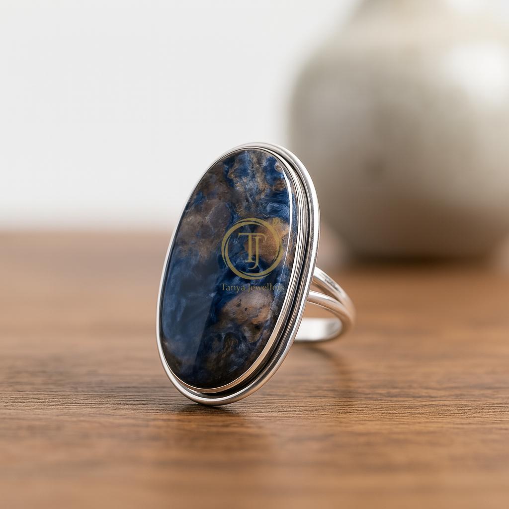 Anello con pietra blu in argento sterling 925 e pietra blu incastonata, anello impilabile, anello placcato in oro giallo e oro rosa, anello con pietra