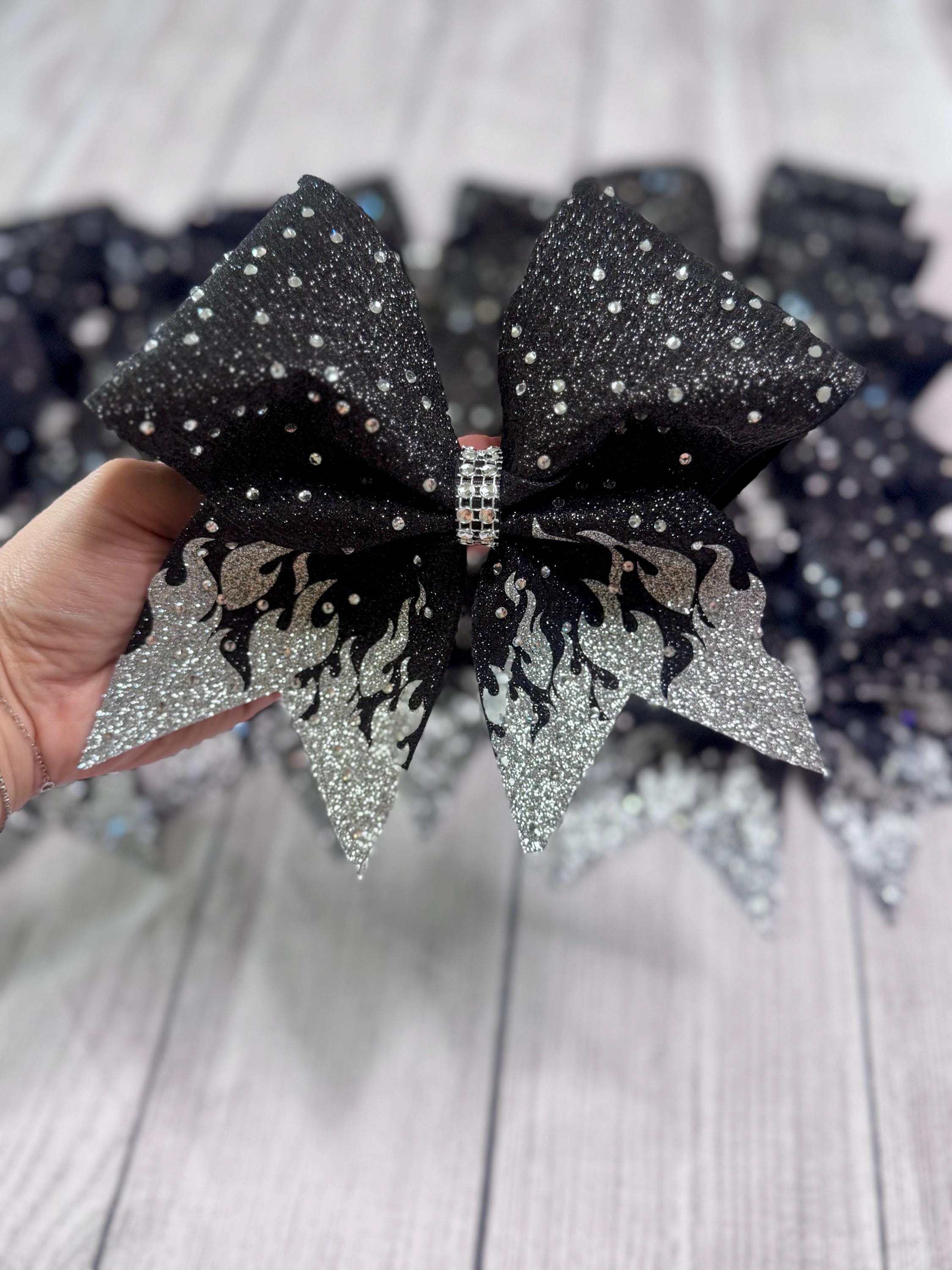 Fiocco da cheerleader con fiamme - Fiocco con strass - Fiocco da competizione - Fiocchi da tre pollici - Fiocchi da cheerleader - Fiocco glitterato -