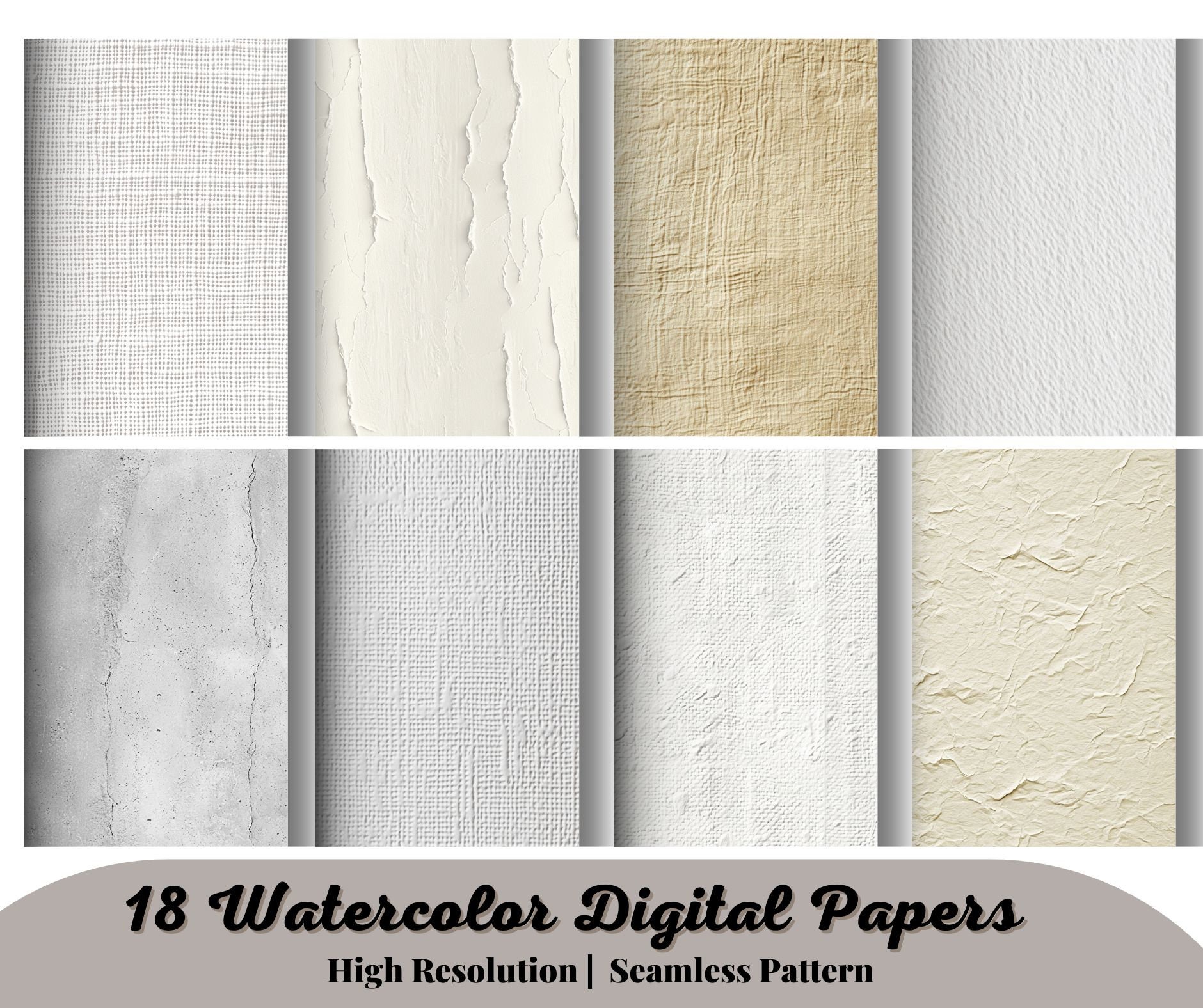 18 carte digitali per acquerelli - Texture di carta per acquerelli - Sfondo digitale in carta - Texture di carta bianca - Clipart di carta per album d