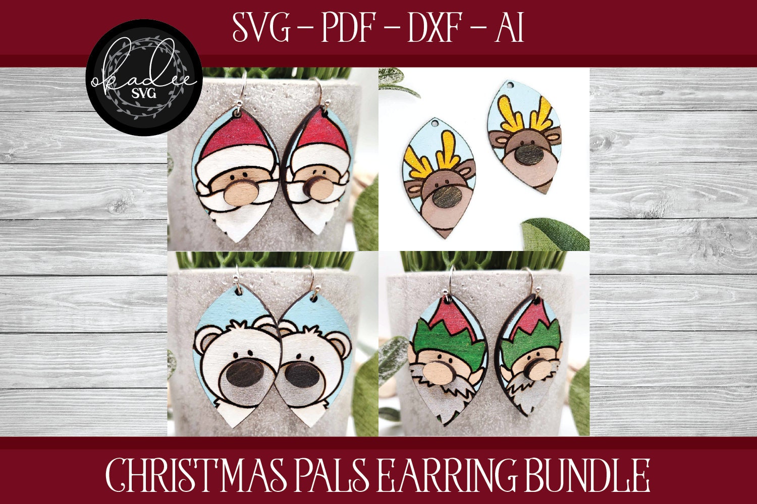 Orecchino di Natale SVG, File laser per orecchini, Orecchino Glowforge, File laser di Babbo Natale, File laser di Natale, Orecchino di Babbo Natale SV