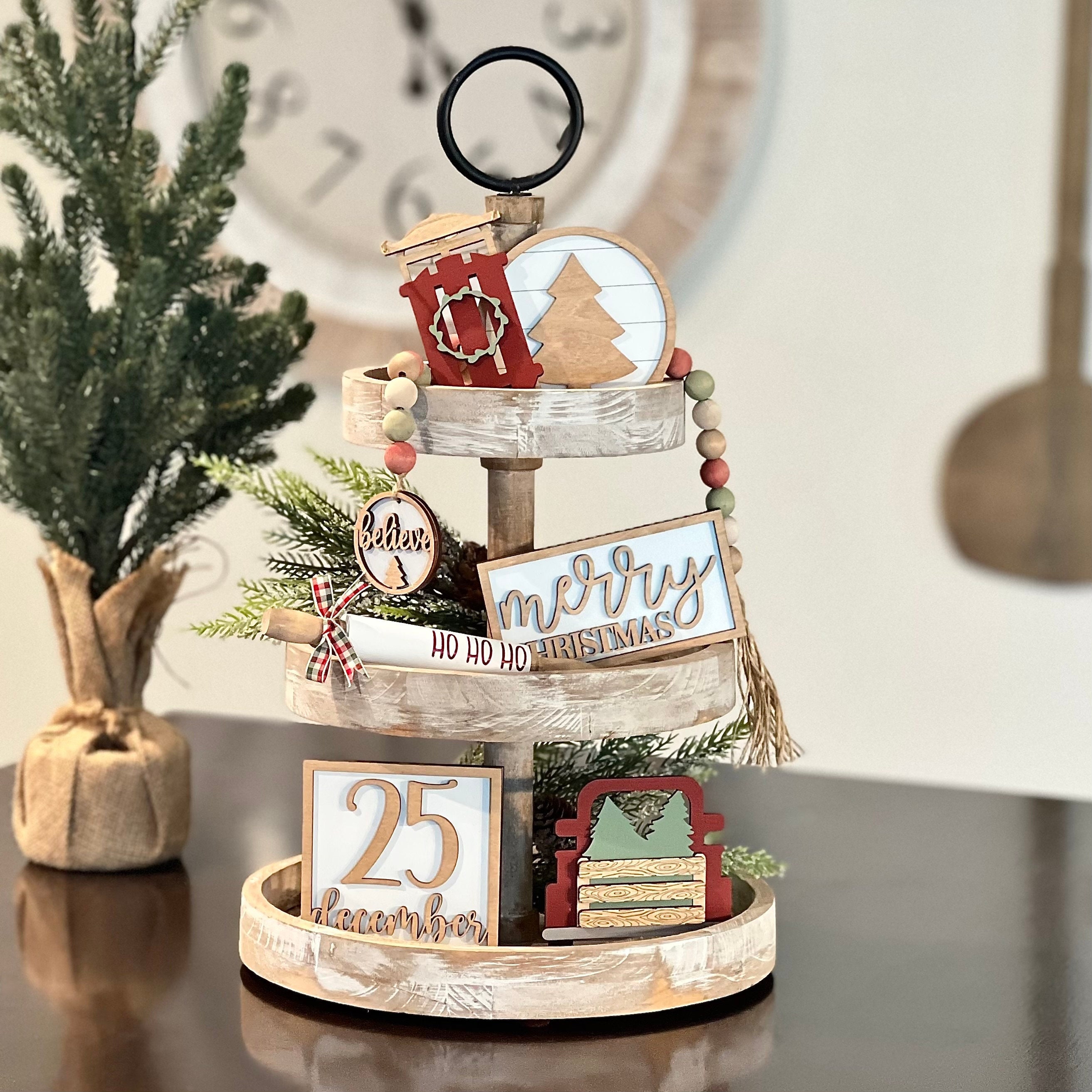 PACCHETTO // Decorazioni natalizie rustiche con vassoio a più livelli // Decorazioni natalizie con vassoio a più livelli // Set di decorazioni per vas