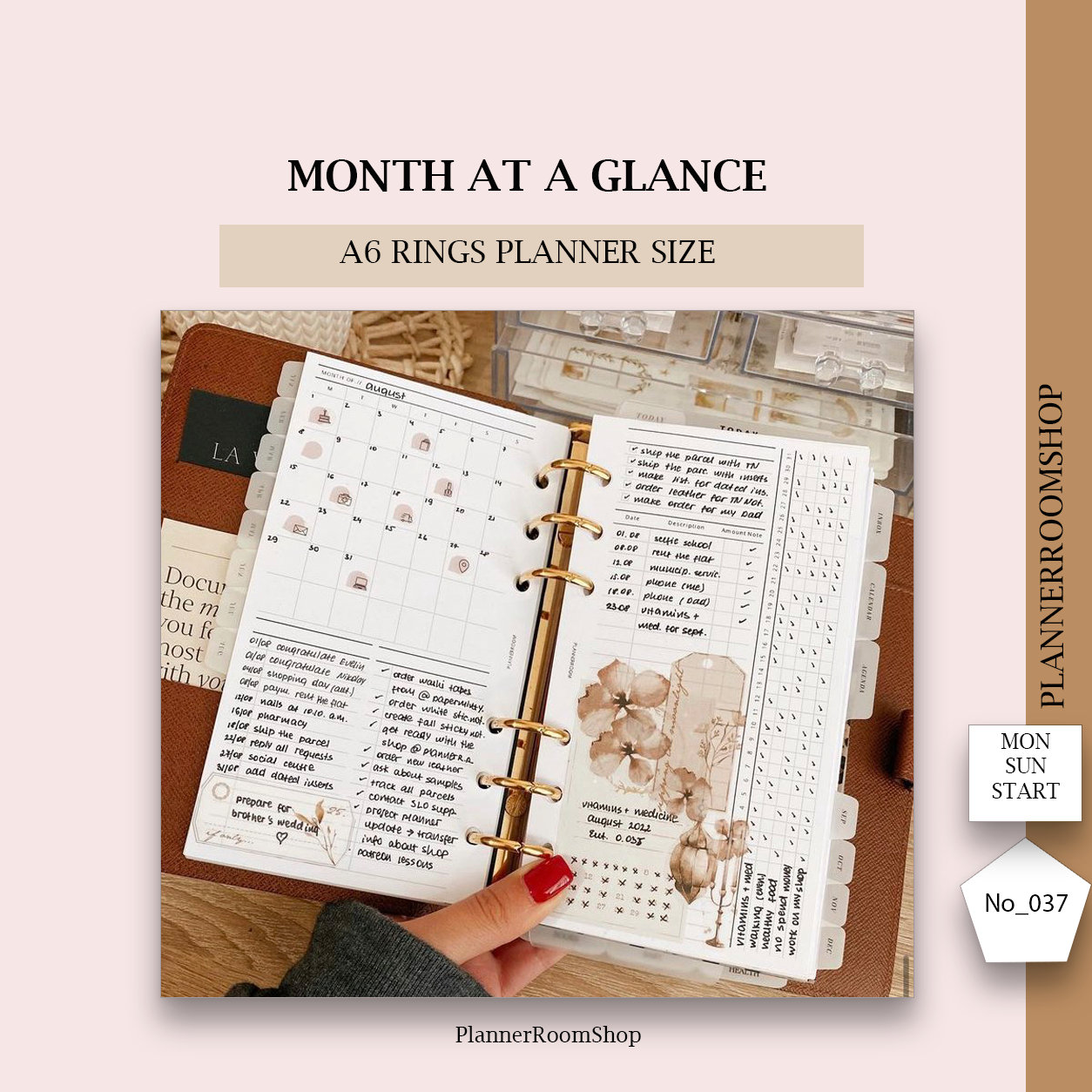 Inserti di calendario mensili, dimensioni del pianificatore di anelli A6, inserti di overvie mensili, mese a colpo d'occhio, inserti di pianificatore