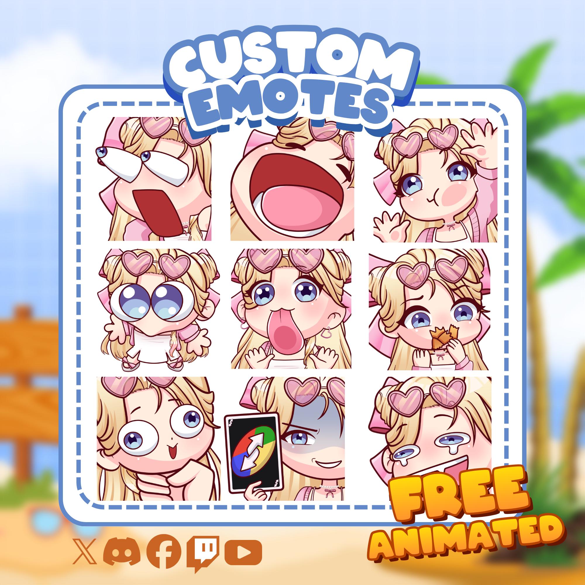 Emote Twitch personalizzate / Emote animate / Emote Twitch per streamer / YCH / Emote animali / Stile Chibi / Emote calcio / Emote Discord