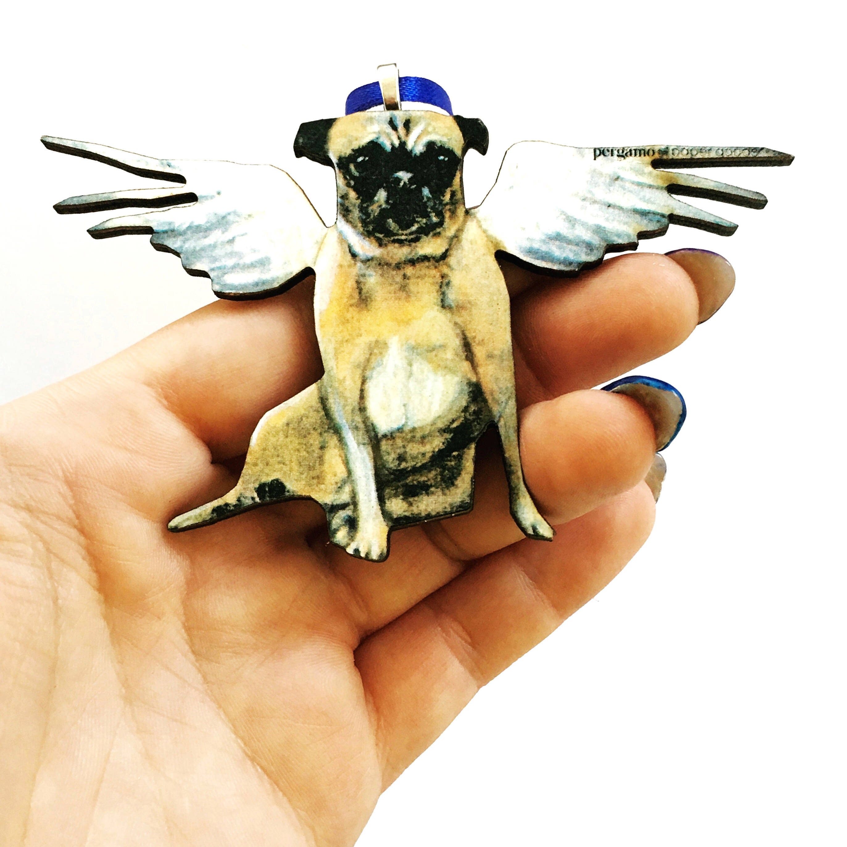 Decorazione natalizia a forma di carlino, decorazioni a forma di angelo a forma di carlino, decorazione natalizia a forma di cane angelo, regalo per g