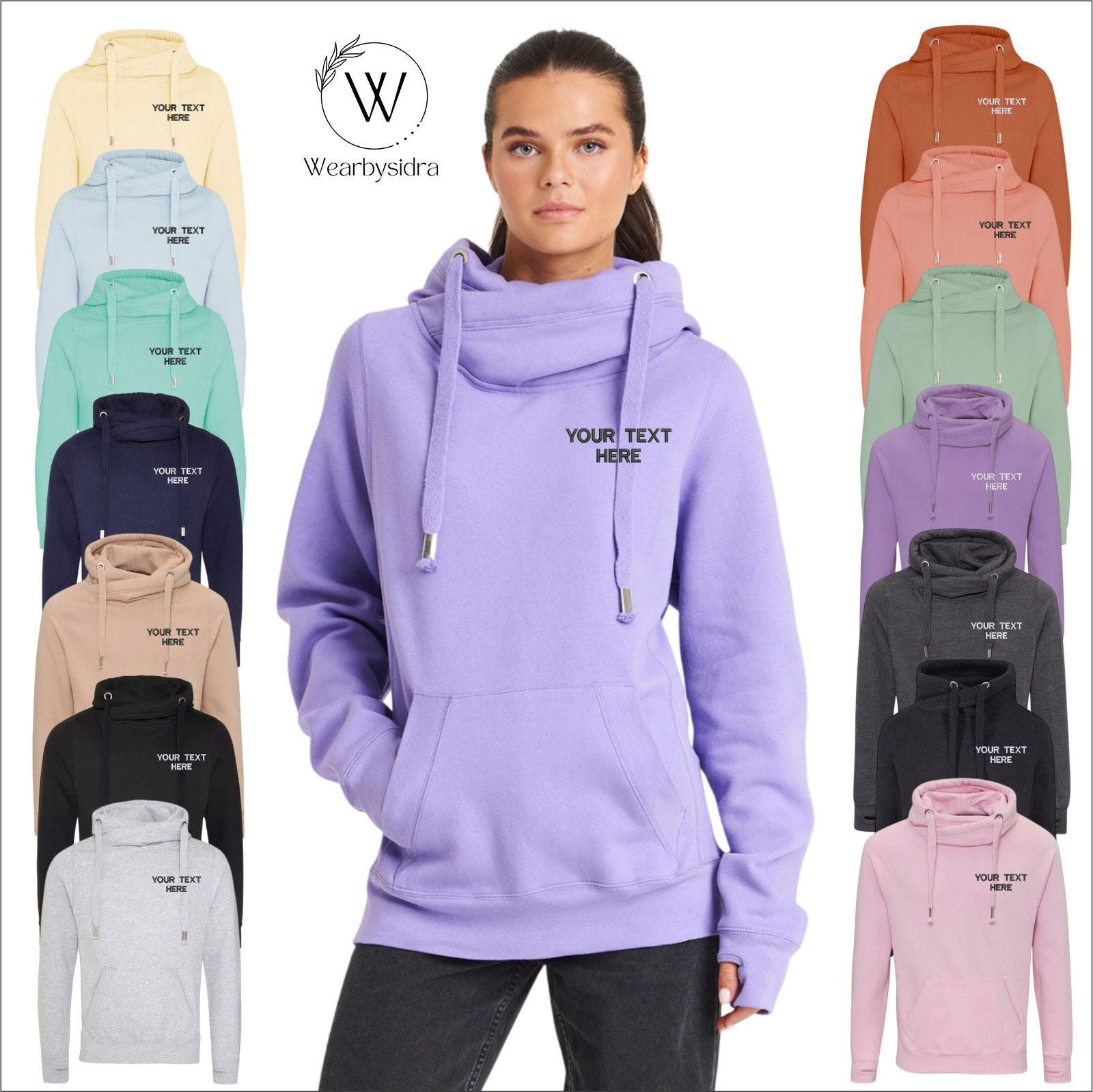 Felpa con cappuccio personalizzata con scollo a croce, felpa con cappuccio con testo/logo ricamato, felpe con cappuccio con il tuo testo o design, il