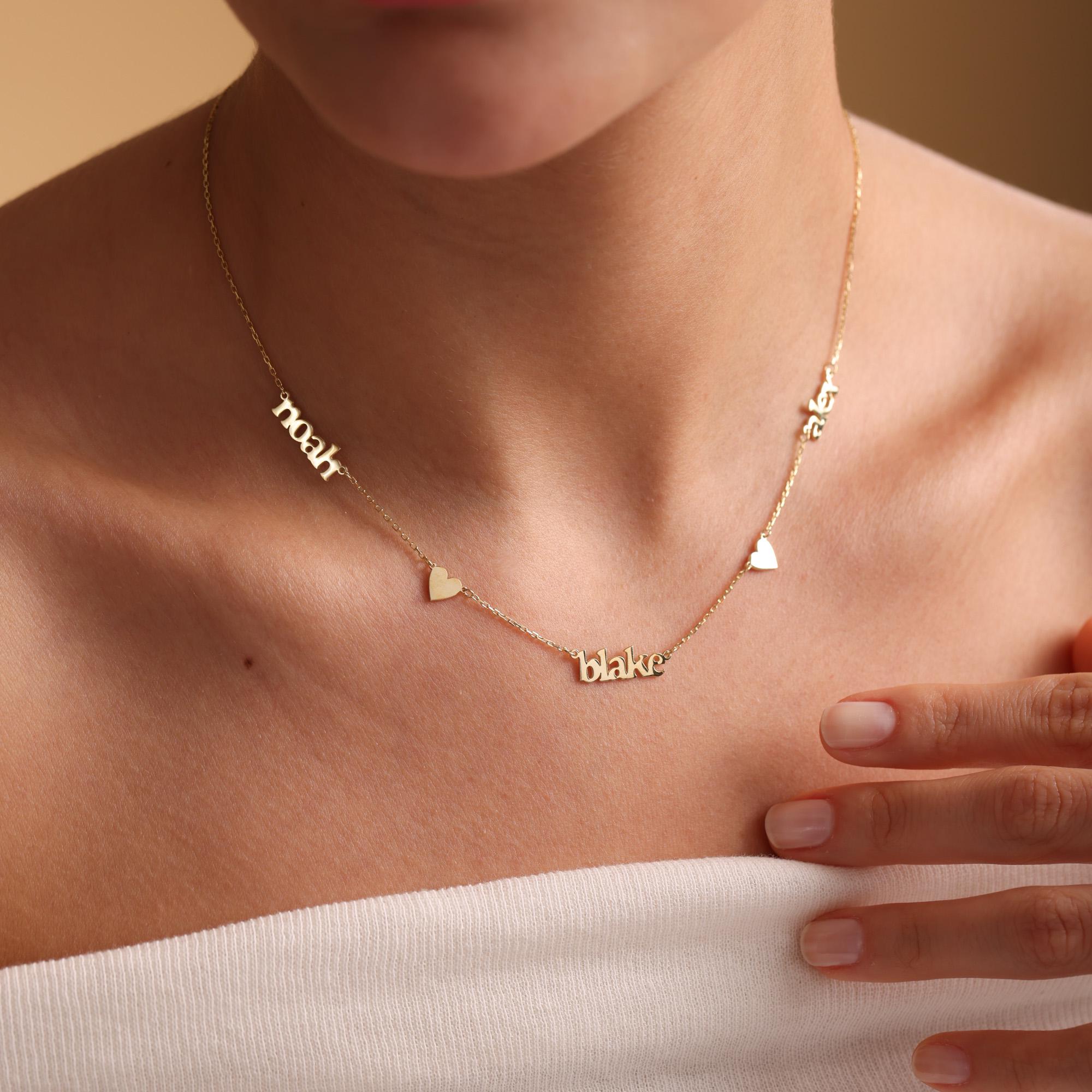 Collana con nomi multipli, collana con due nomi e cuore, collana con nome per bambini, collana con nome di famiglia, collana con nomi per bambini, reg
