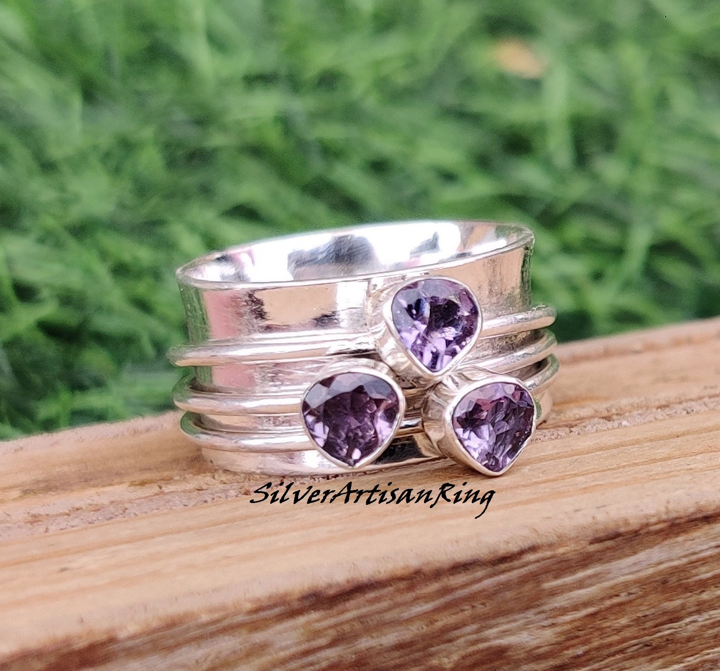 Anello con ametista* Anello girevole* Anello in argento sterling 925* Anello da donna* Anello antistress* Anello antistress* Anello da meditazione* Re