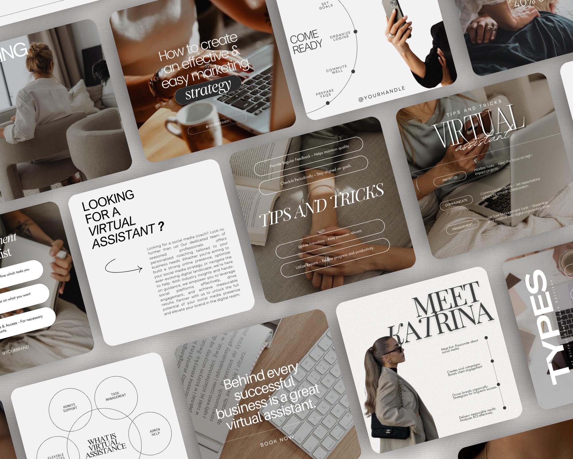 Modelli di post per Instagram per assistenti virtuali, post per social media per assistenti virtuali di Instagram, modello per business coach, gestore