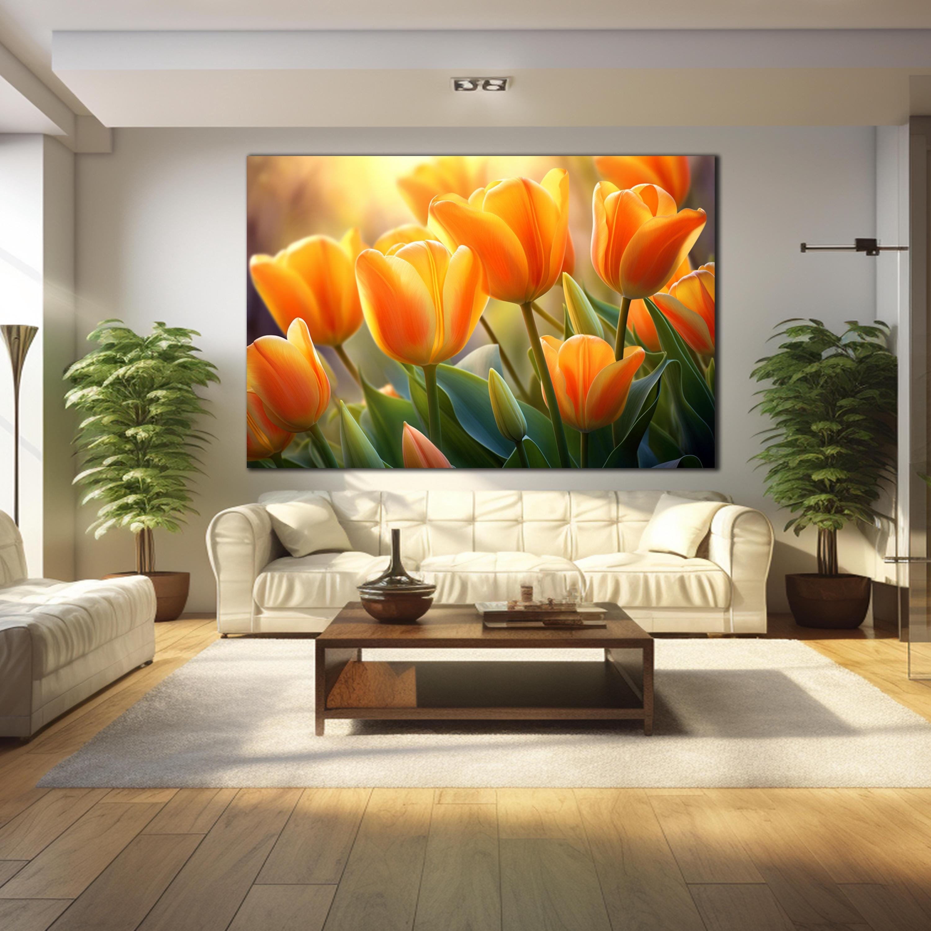 Quadri da parete con tulipani, quadri da parete in vetro temperato, quadri floreali da parete, quadri da parete di grandi dimensioni, decorazioni da p