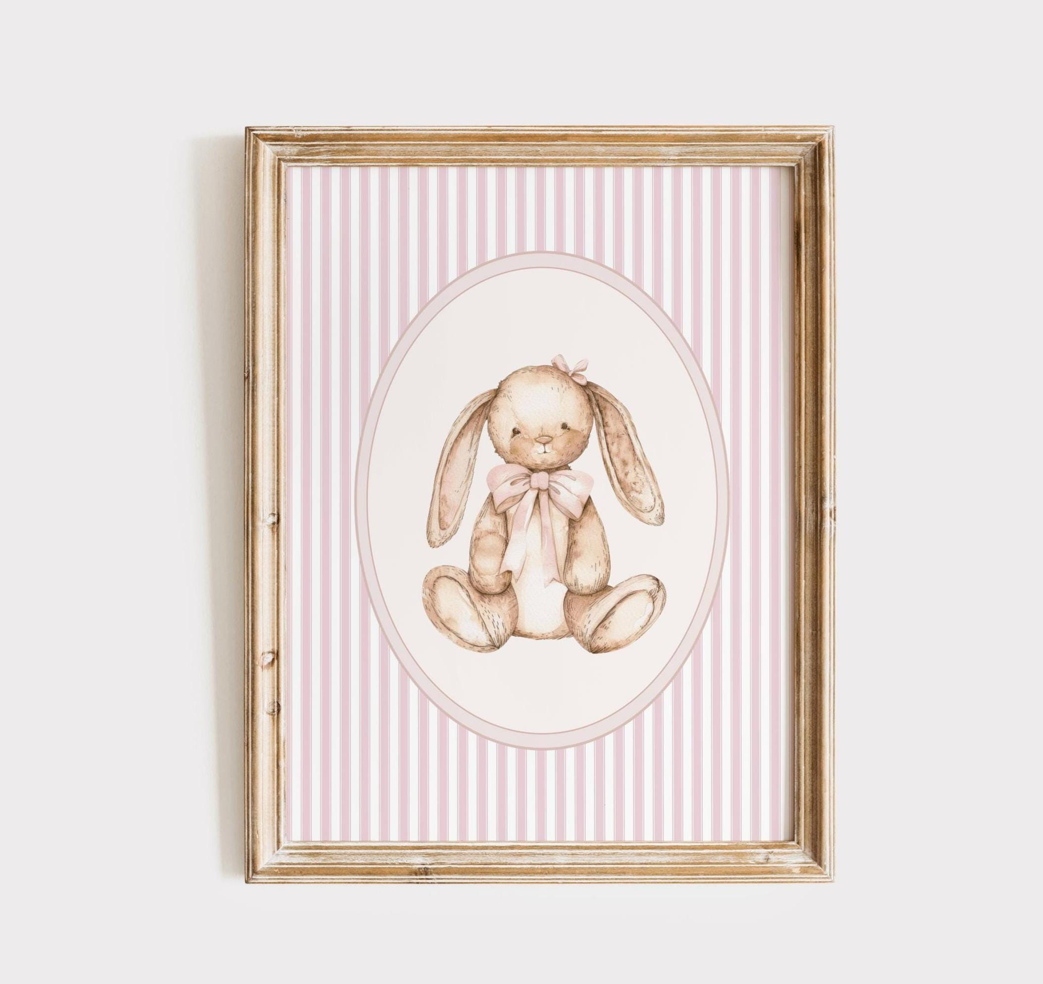 Decorazione murale per cameretta a forma di coniglietto rosa vintage, decorazione per cameretta per bambina, decorazione per cameretta a righe rosa, p