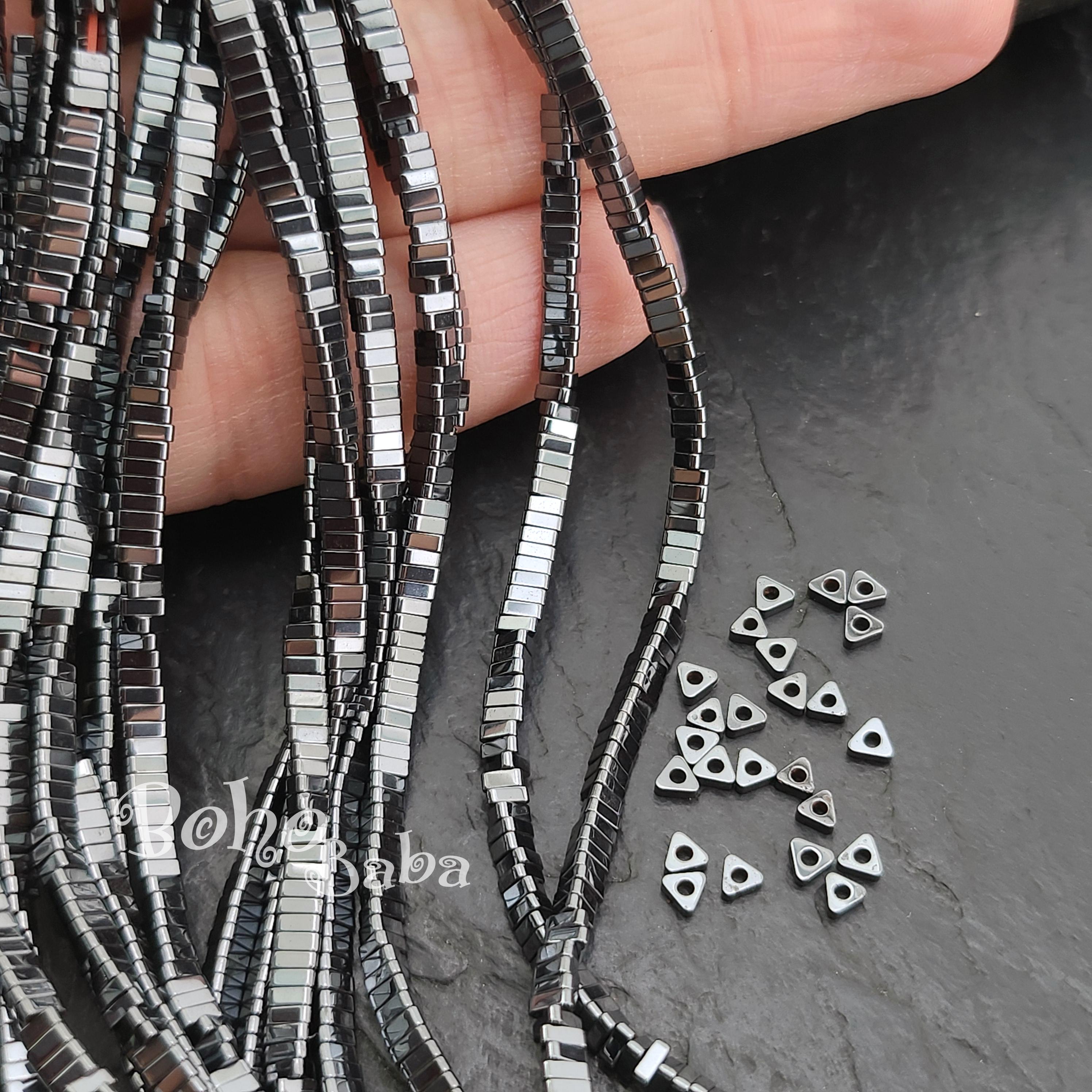 Perline distanziatrici triangolari in ematite nera, fili di perline rondelle in ematite, perline di pietre preziose naturali, filo intero